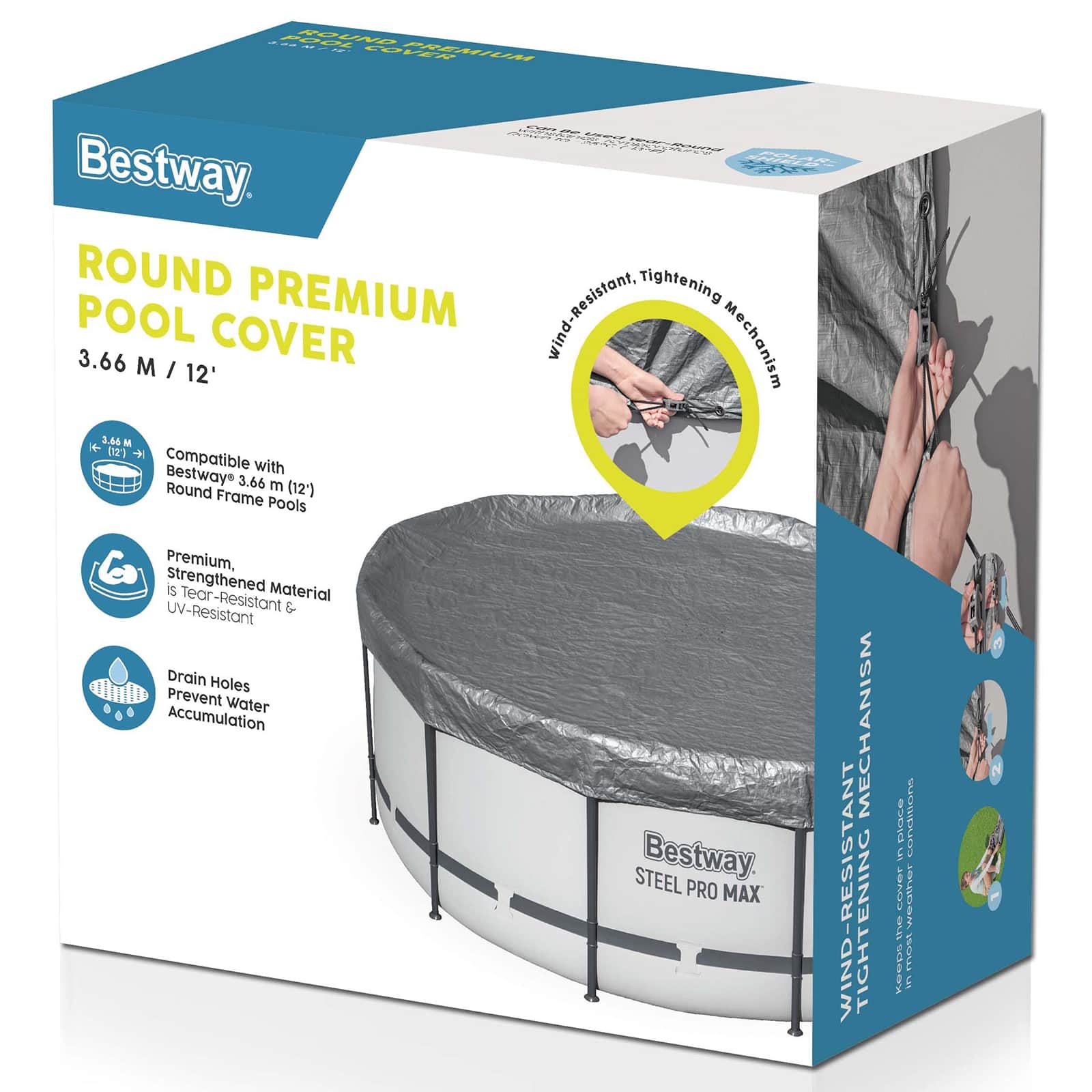 Bestway Copertura per piscina Ø3,66 m Rotondo Poliestere Grigio