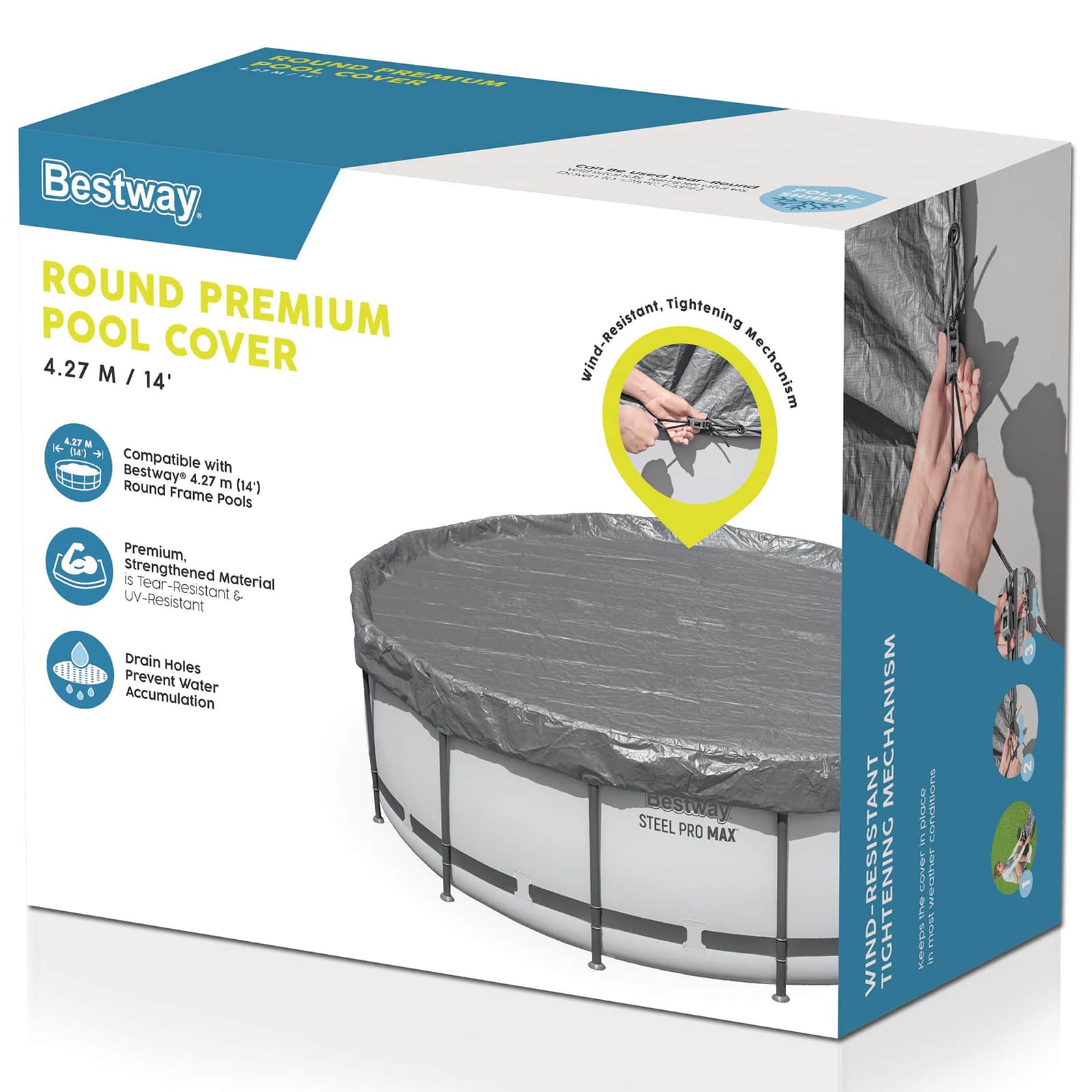 Bestway Copertura per piscina Ø4,27 m Rotondo Poliestere Grigio