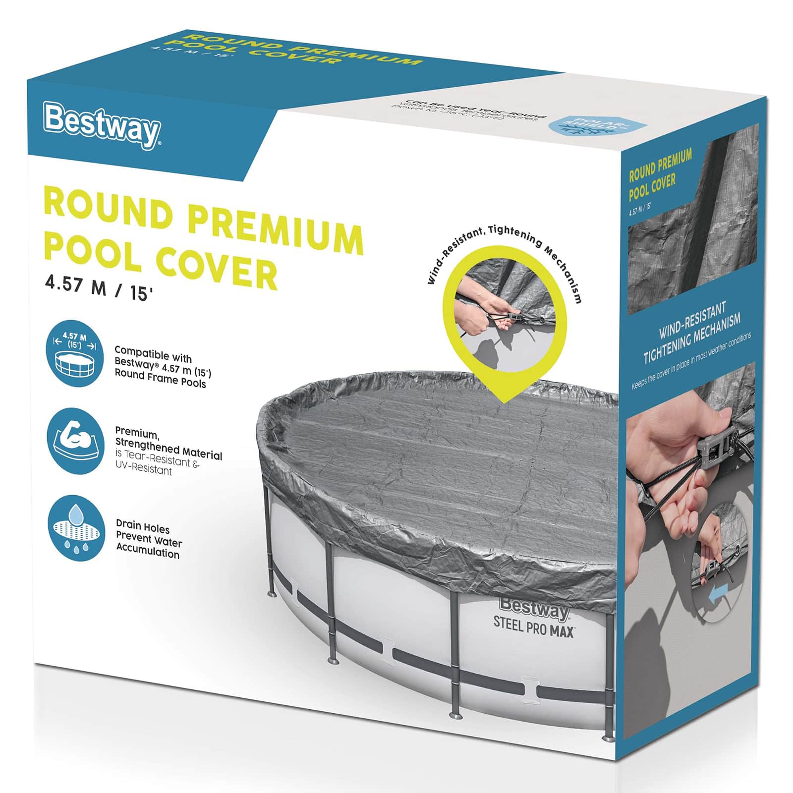 Bestway Copertura per piscina Ø4,57 m Rotondo Poliestere Grigio