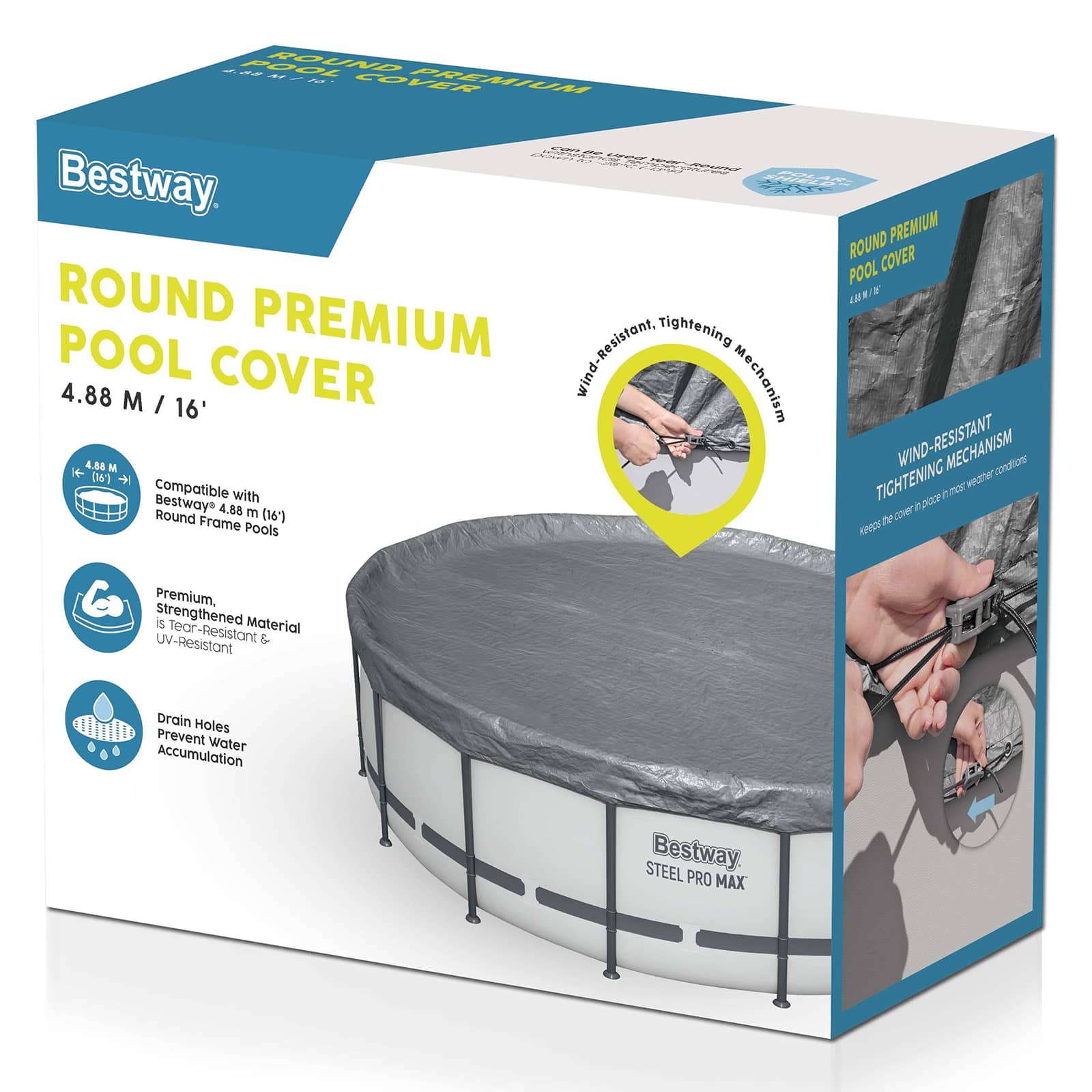 Bestway Copertura per piscina Ø4,88 m Rotondo Poliestere Grigio