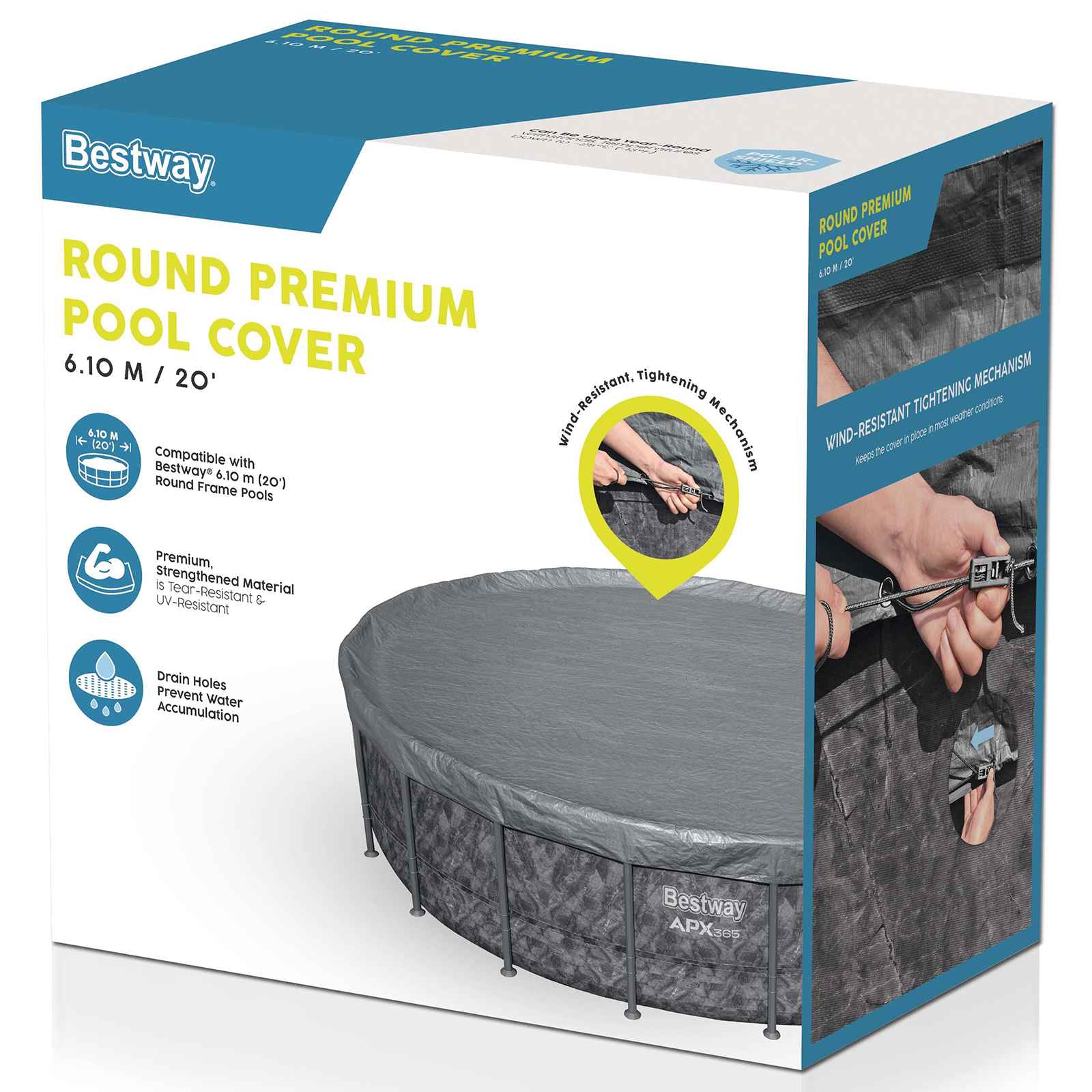 Bestway Copertura per piscina Ø6,1 m Rotondo Poliestere Grigio