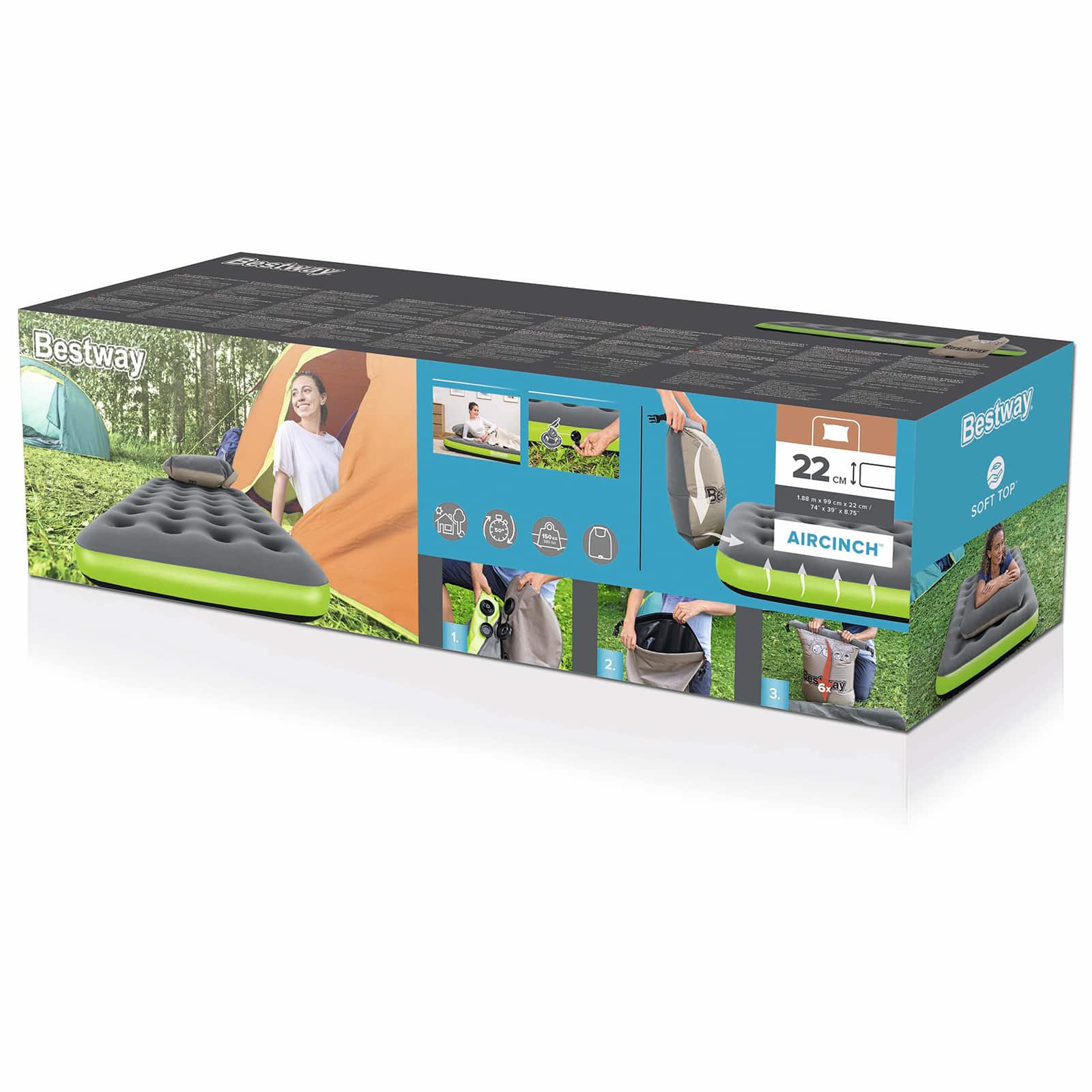 Bestway Materasso ad Aria 1 persona 188 x 99 x 22 cm Grigio e Verde