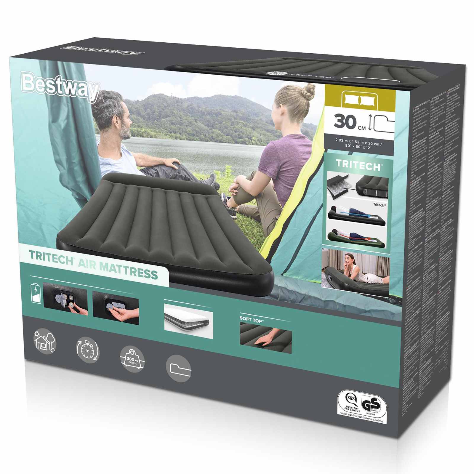 Bestway Materasso ad Aria 2 persona 203 x 152 x 22 cm Nero