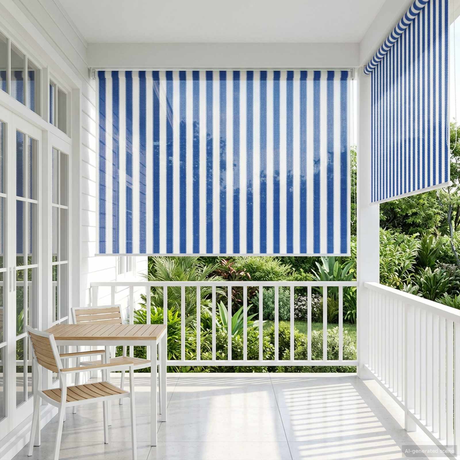 Tenda a Rullo Esterno Blocco UV 90% Strisce Blu e Bianche