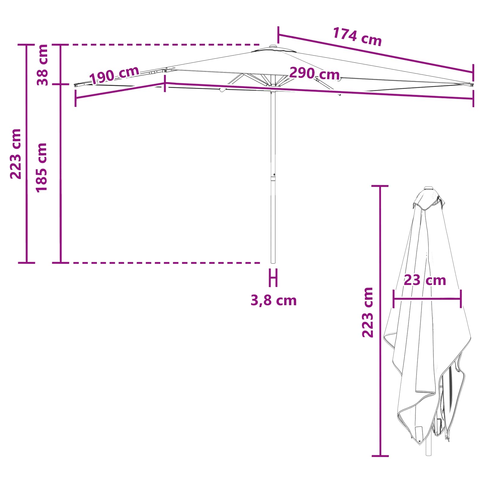 Ombrello da giardino 200 x 300 cm Poliestere Rettangolare