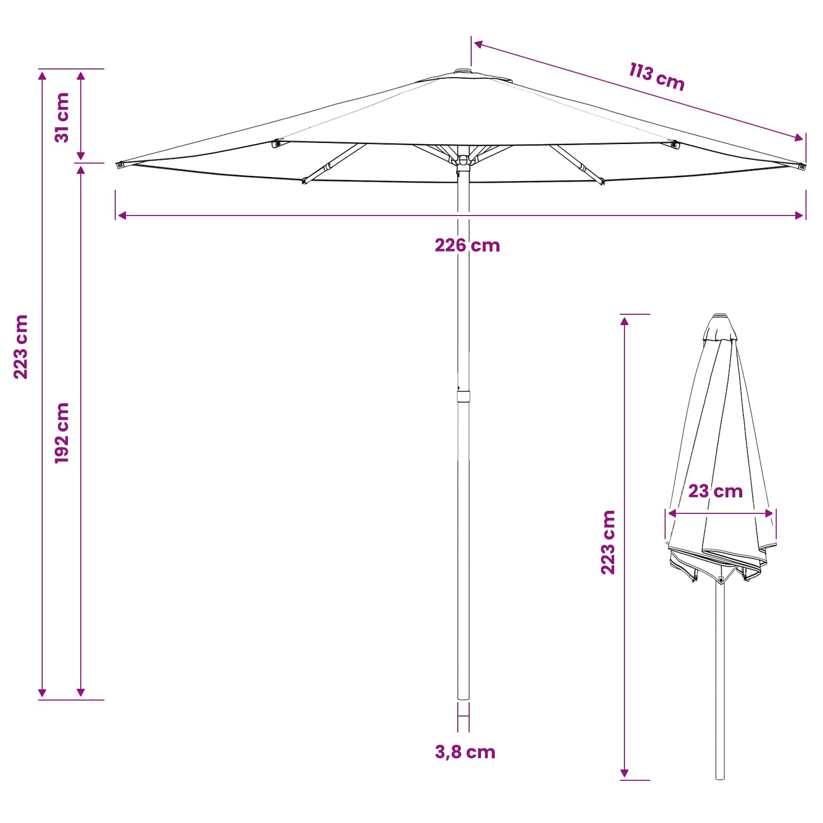 Ombrello da giardino 230 x 230 cm Poliestere Rettangolare