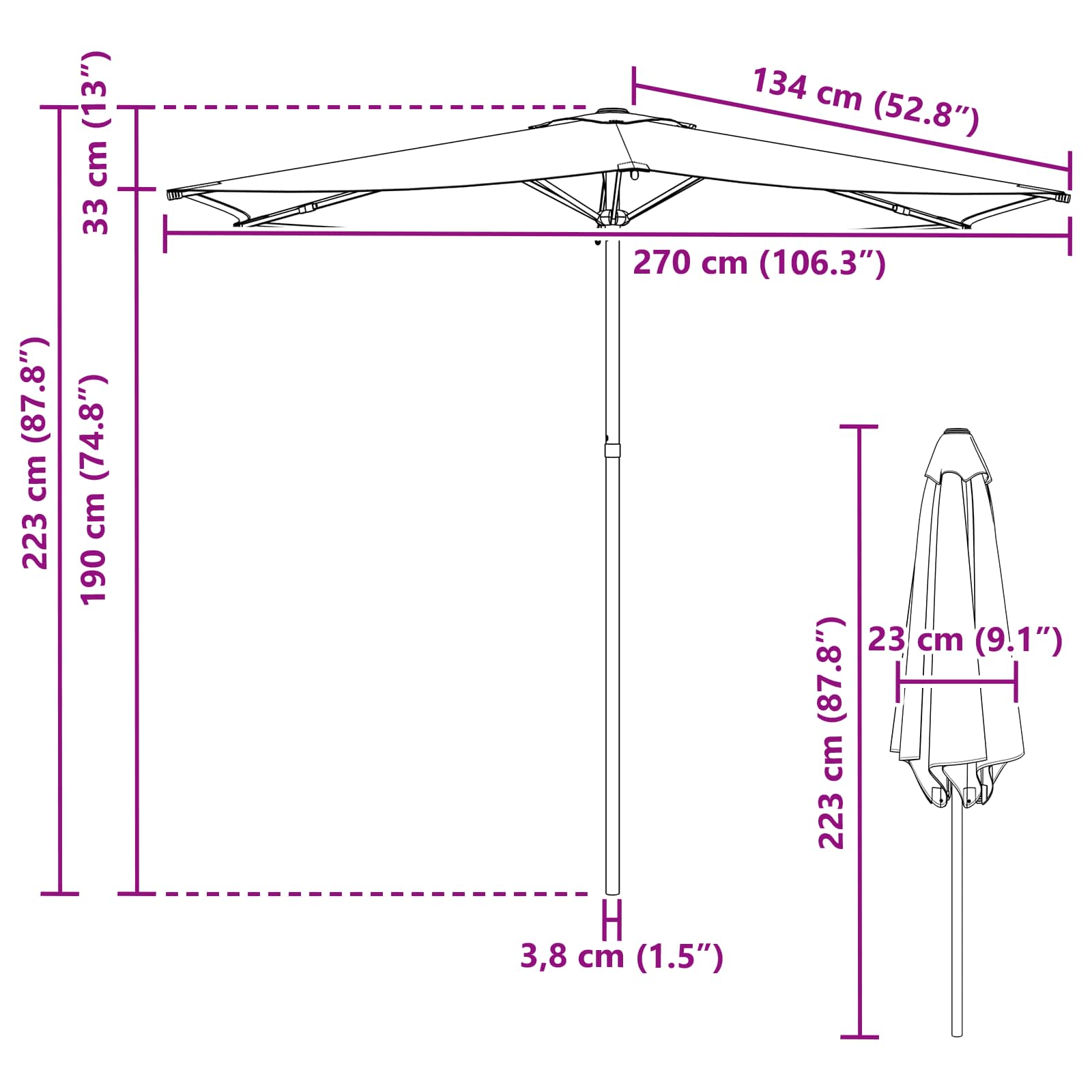 Ombrello da giardino 270 x 270 cm Poliestere Rettangolare