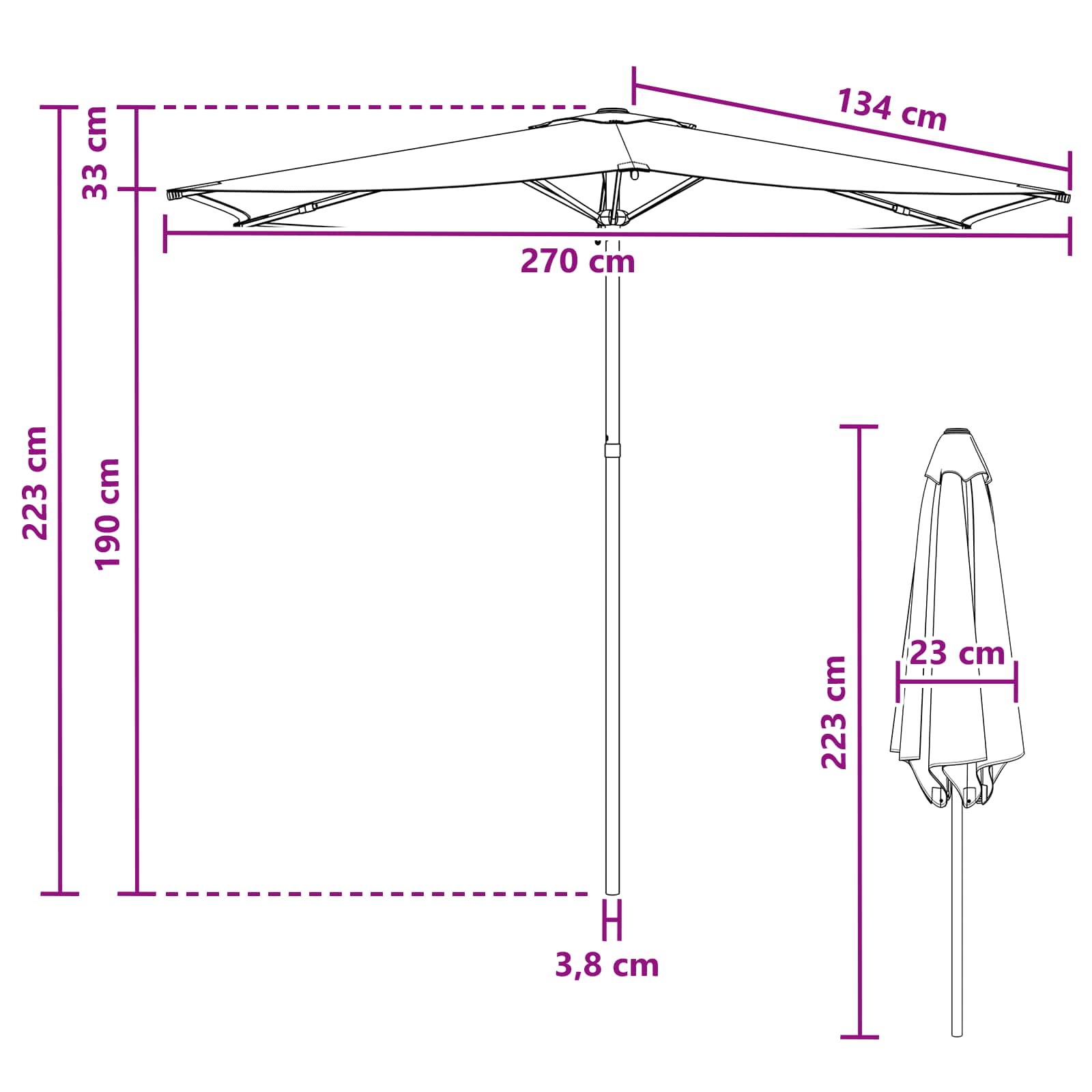 Ombrello da giardino 270 x 270 cm Poliestere Rettangolare