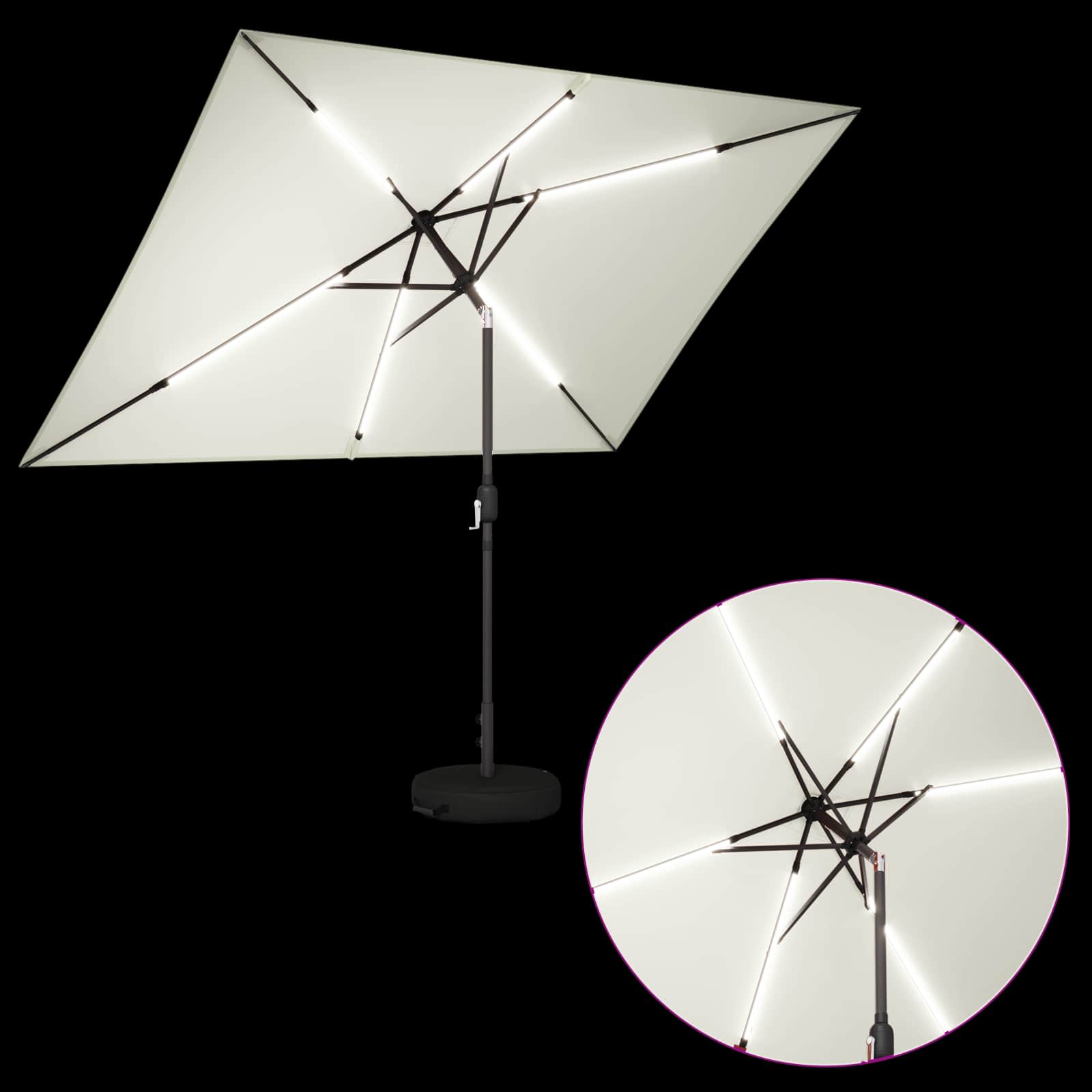 Parasol da giardino con luci LED e base 200 x 300 cm Poliestere