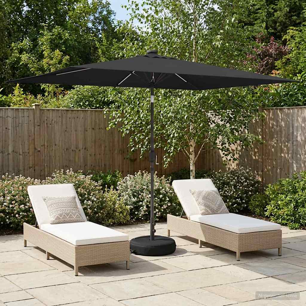 Parasol da giardino con luci LED e base 200 x 300 cm Poliestere