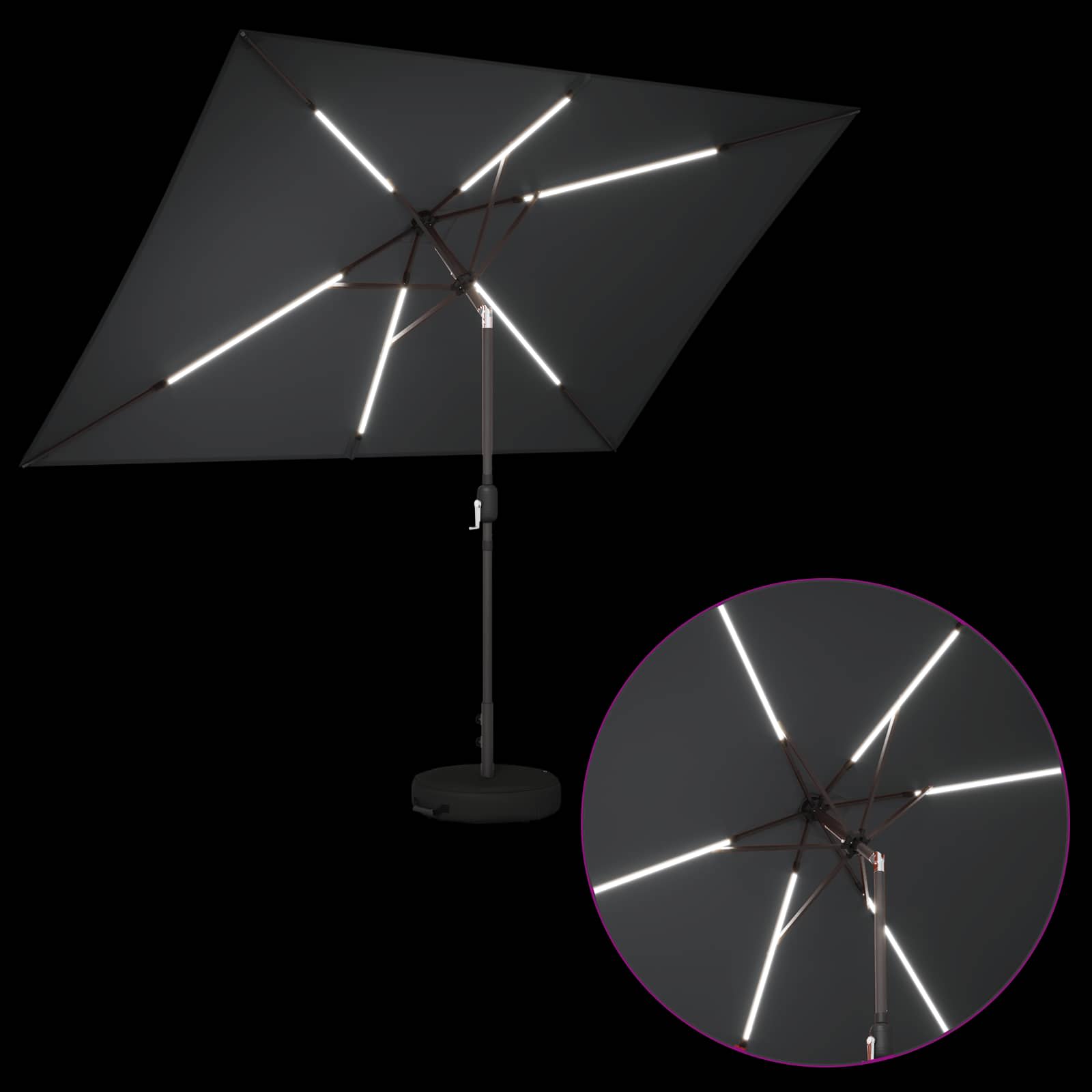Parasol da giardino con luci LED e base 200 x 300 cm Poliestere