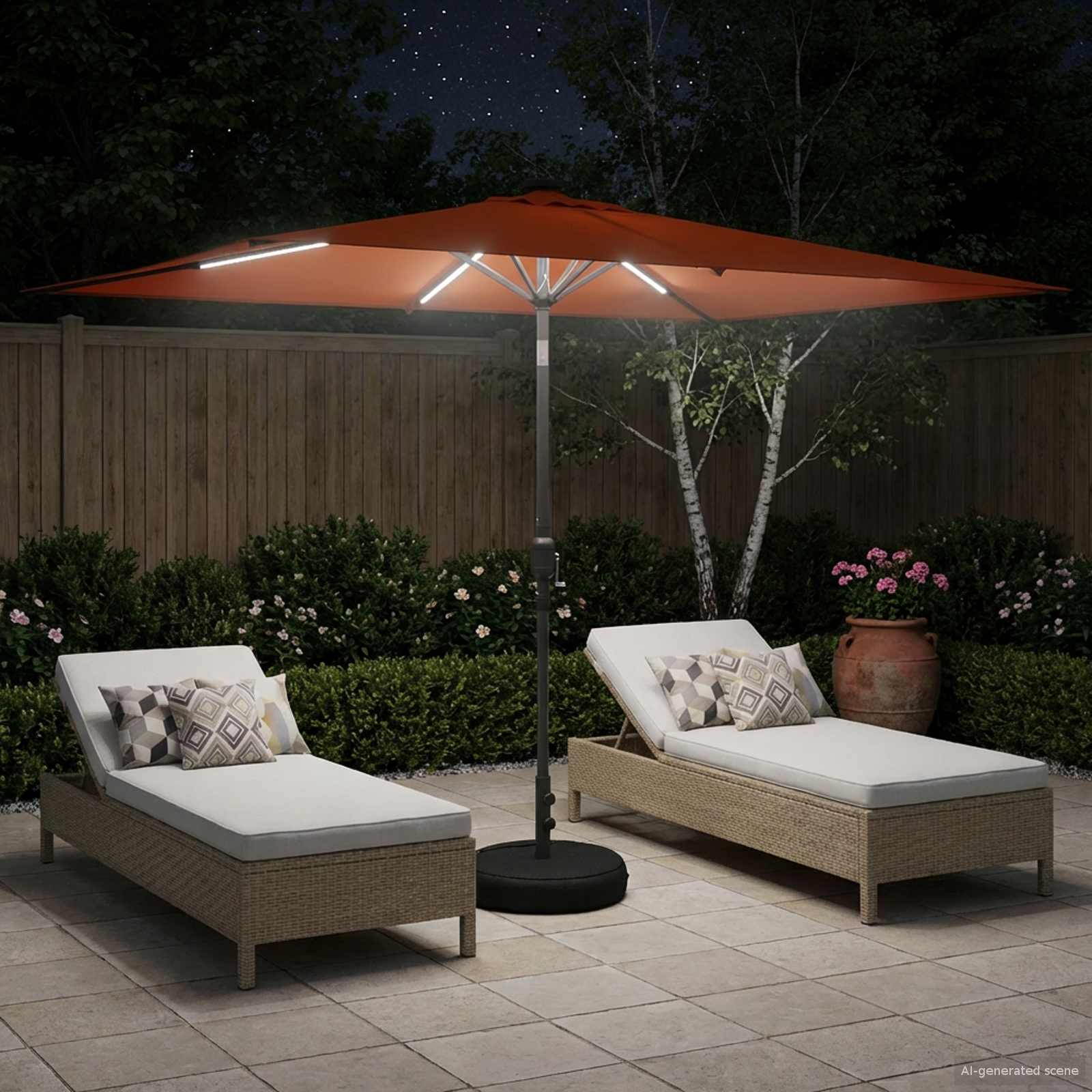 Parasol da giardino con luci LED e base 200 x 300 cm Poliestere