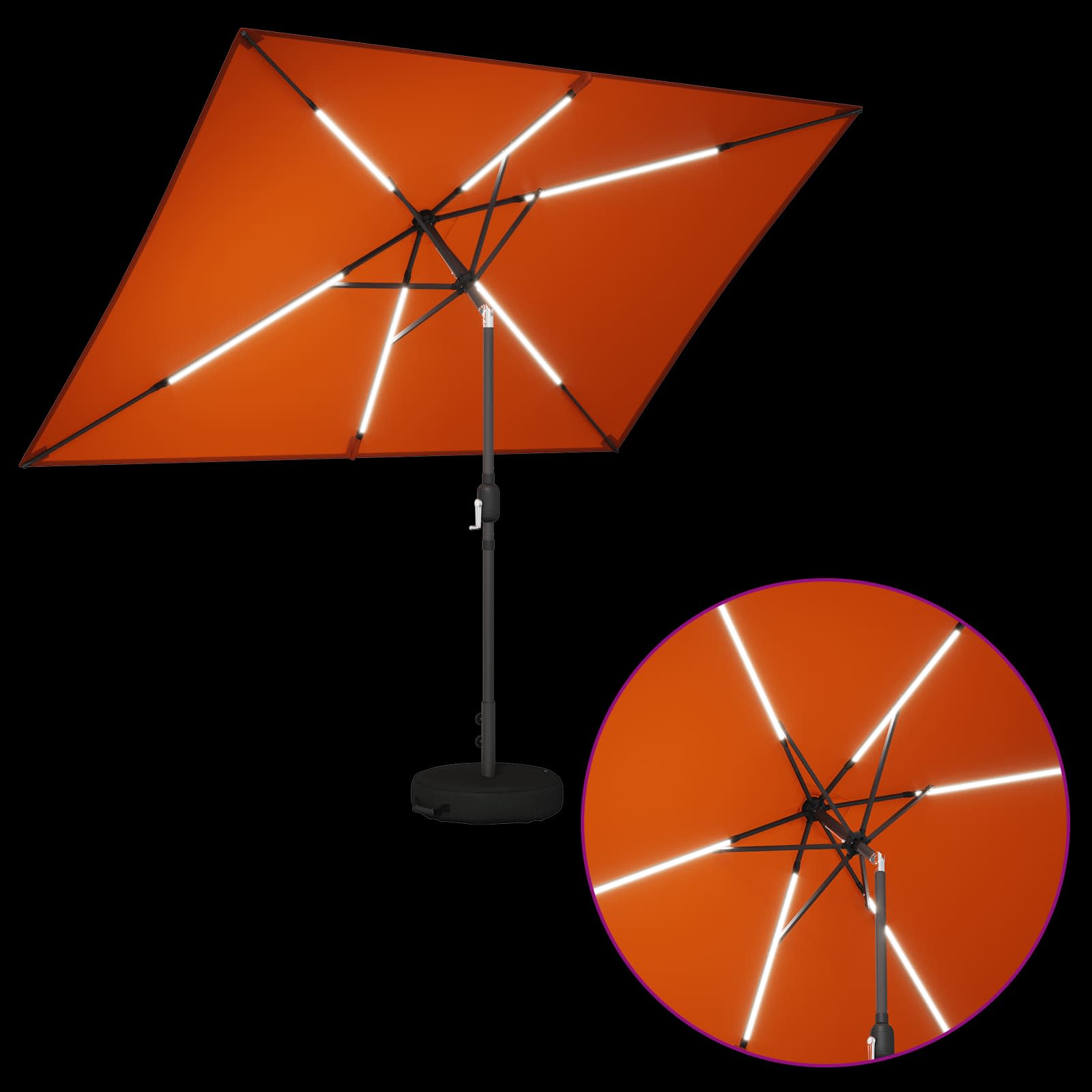 Parasol da giardino con luci LED e base 200 x 300 cm Poliestere