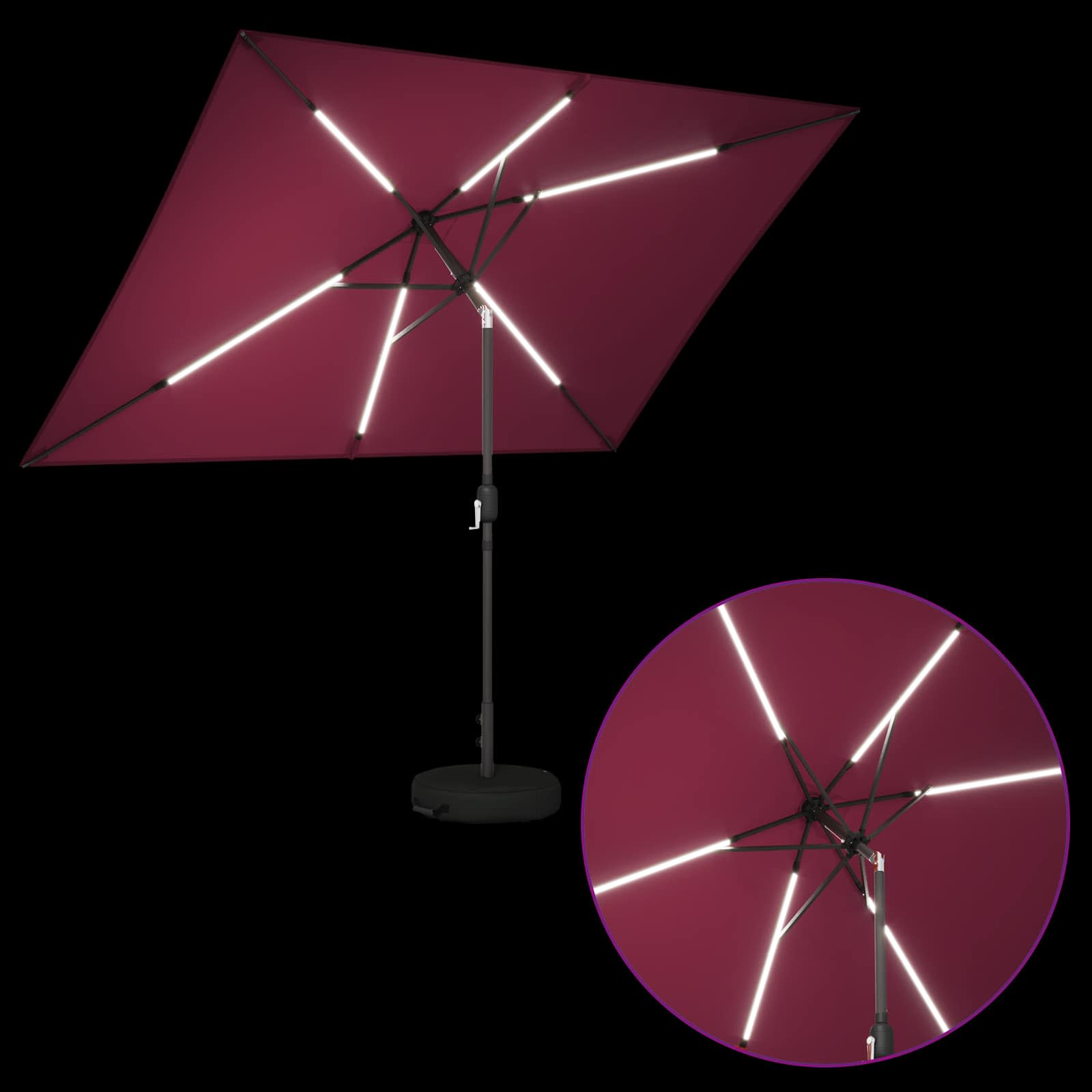 Parasol da giardino con luci LED e base 200 x 300 cm Poliestere