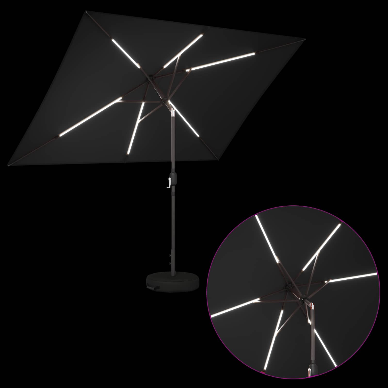 Parasol da giardino con luci LED e base 200 x 300 cm Poliestere