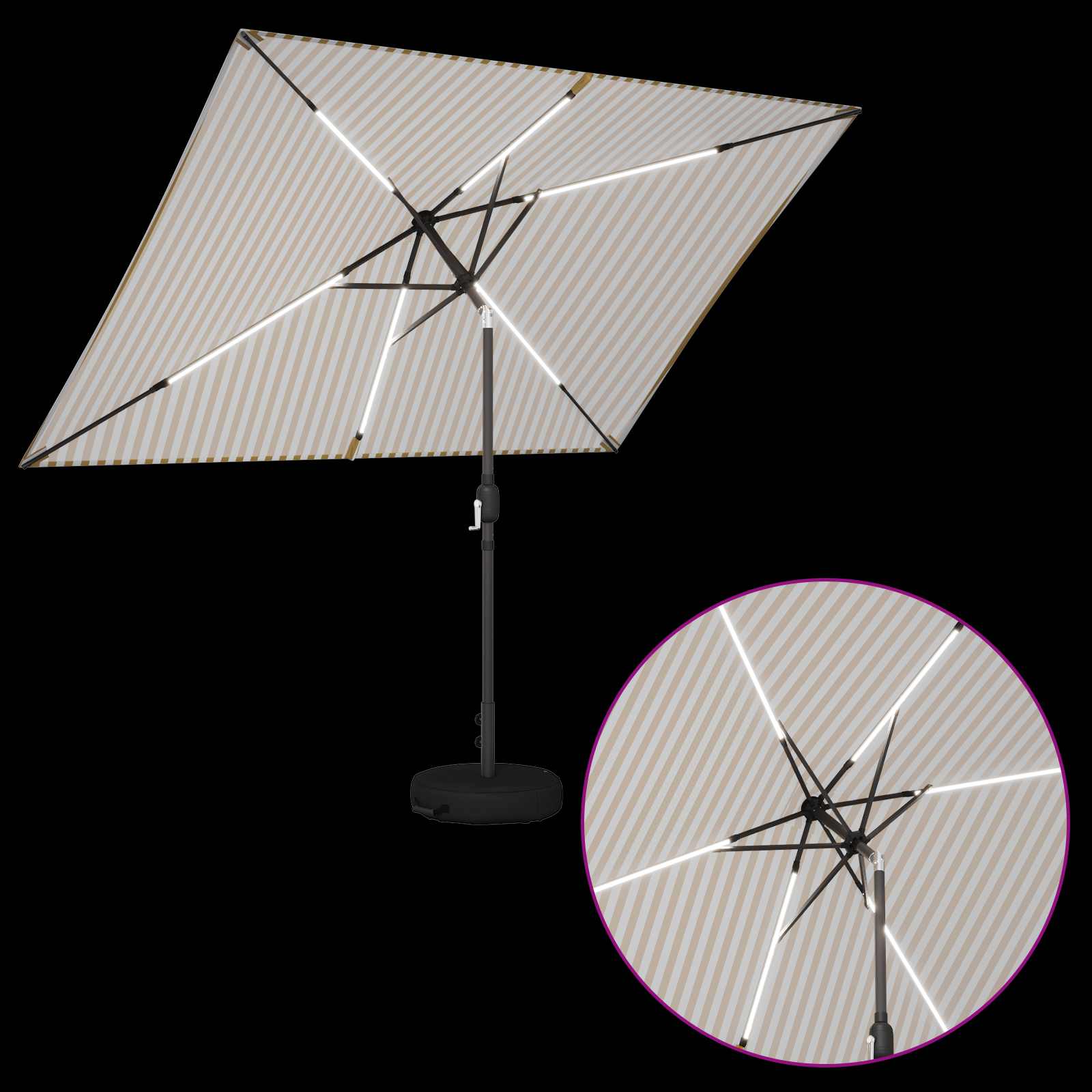 Parasol da giardino con luci LED e base 200 x 300 cm Poliestere