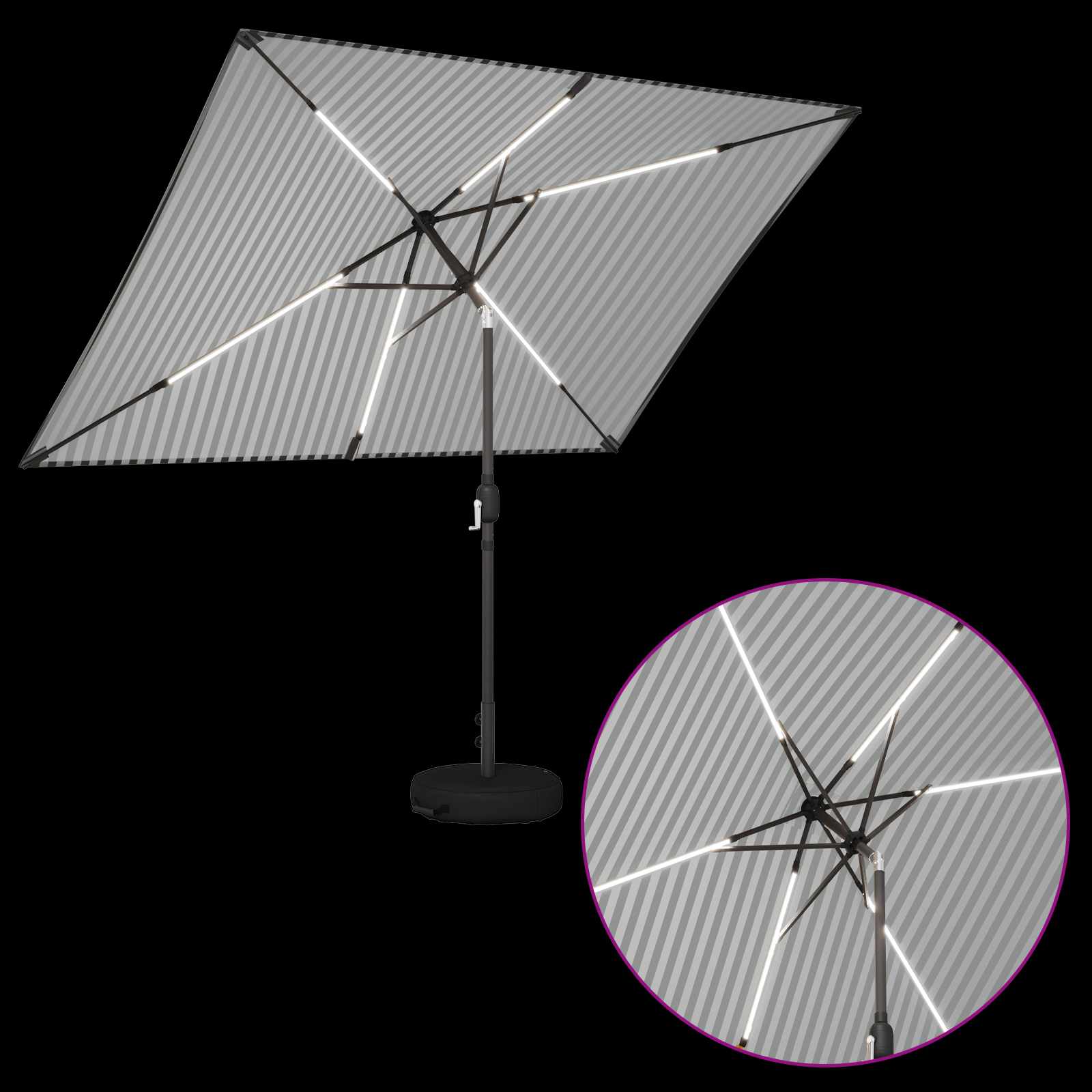 Parasol da giardino con luci LED e base 200 x 300 cm Poliestere
