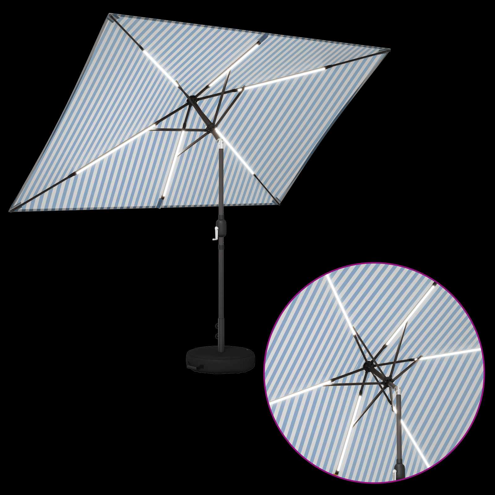 Parasol da giardino con luci LED e base 200 x 300 cm Poliestere