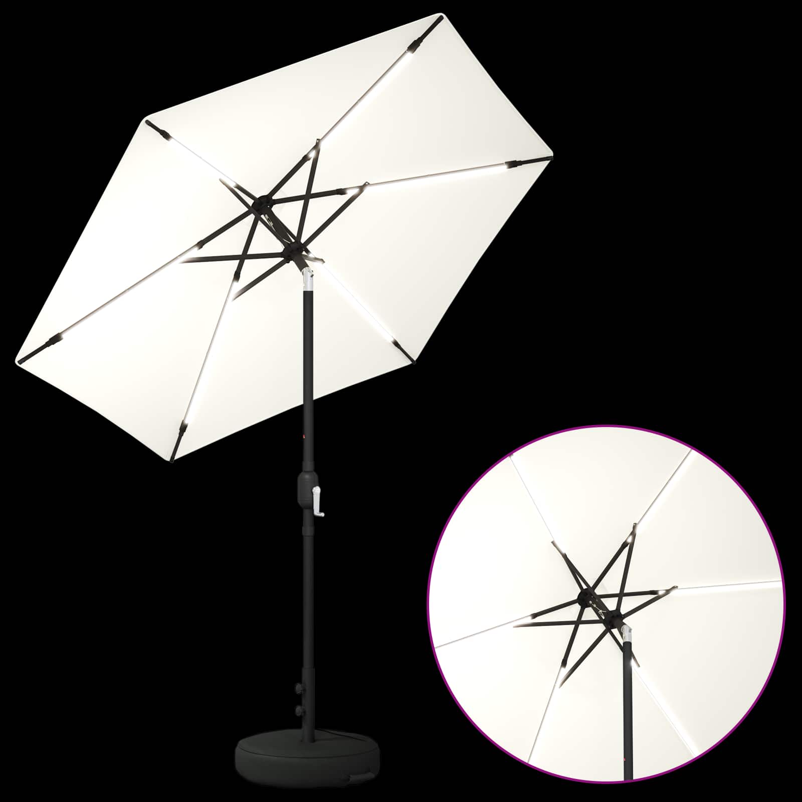 Parasol da giardino con luci LED e base 230 x 230 cm Poliestere