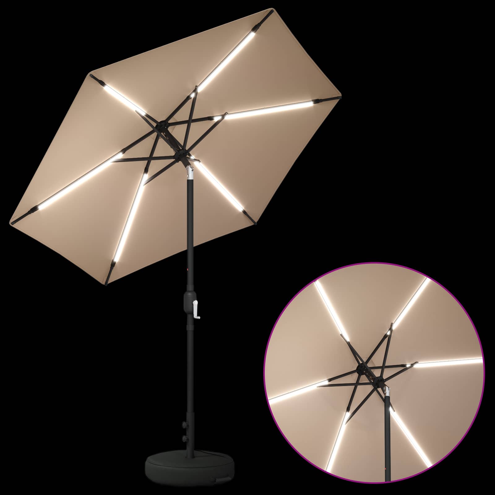 Parasol da giardino con luci LED e base 230 x 230 cm Poliestere