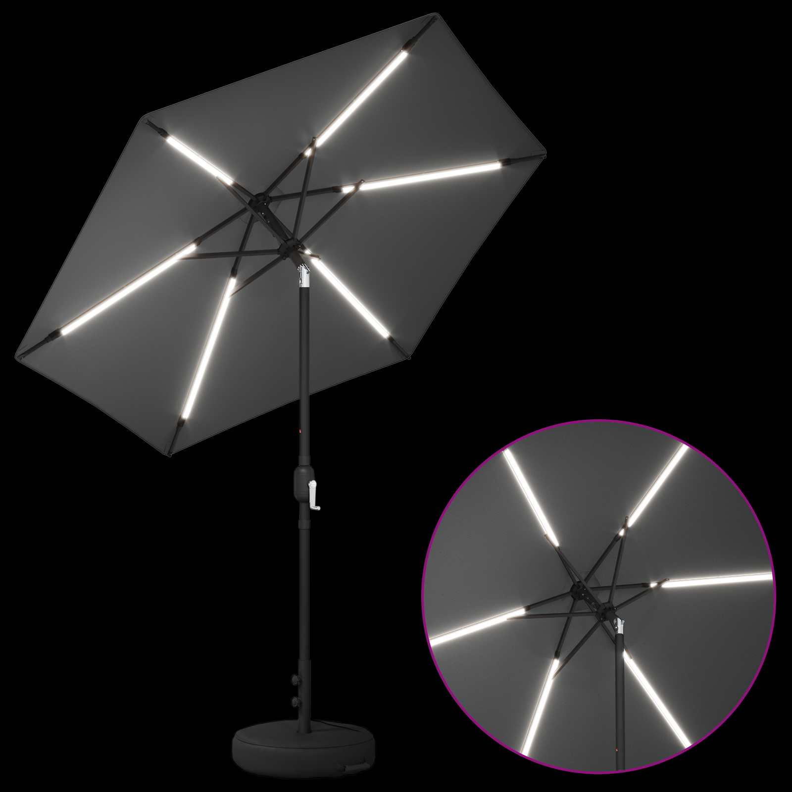 Parasol da giardino con luci LED e base 230 x 230 cm Poliestere