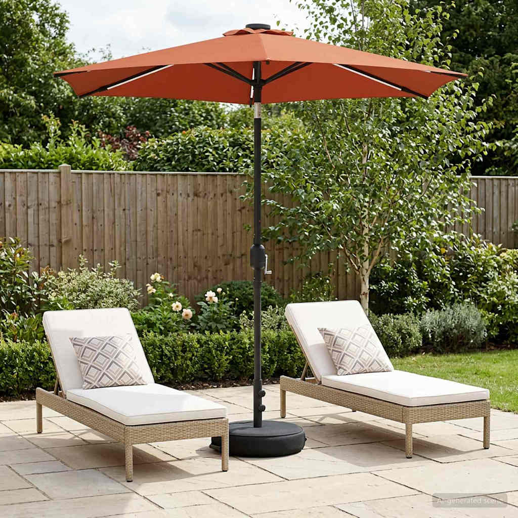 Parasol da giardino con luci LED e base 230 x 230 cm Poliestere