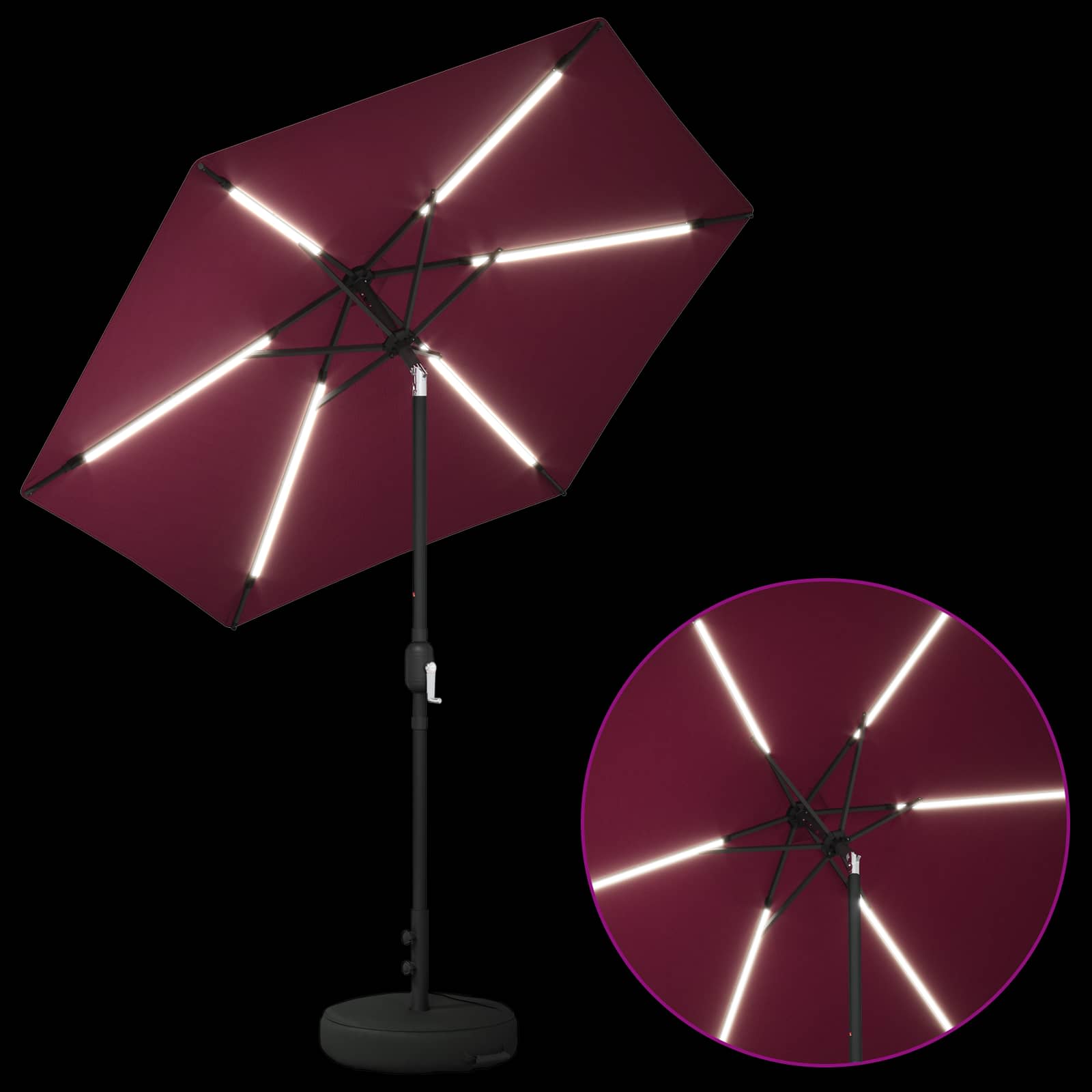 Parasol da giardino con luci LED e base 230 x 230 cm Poliestere