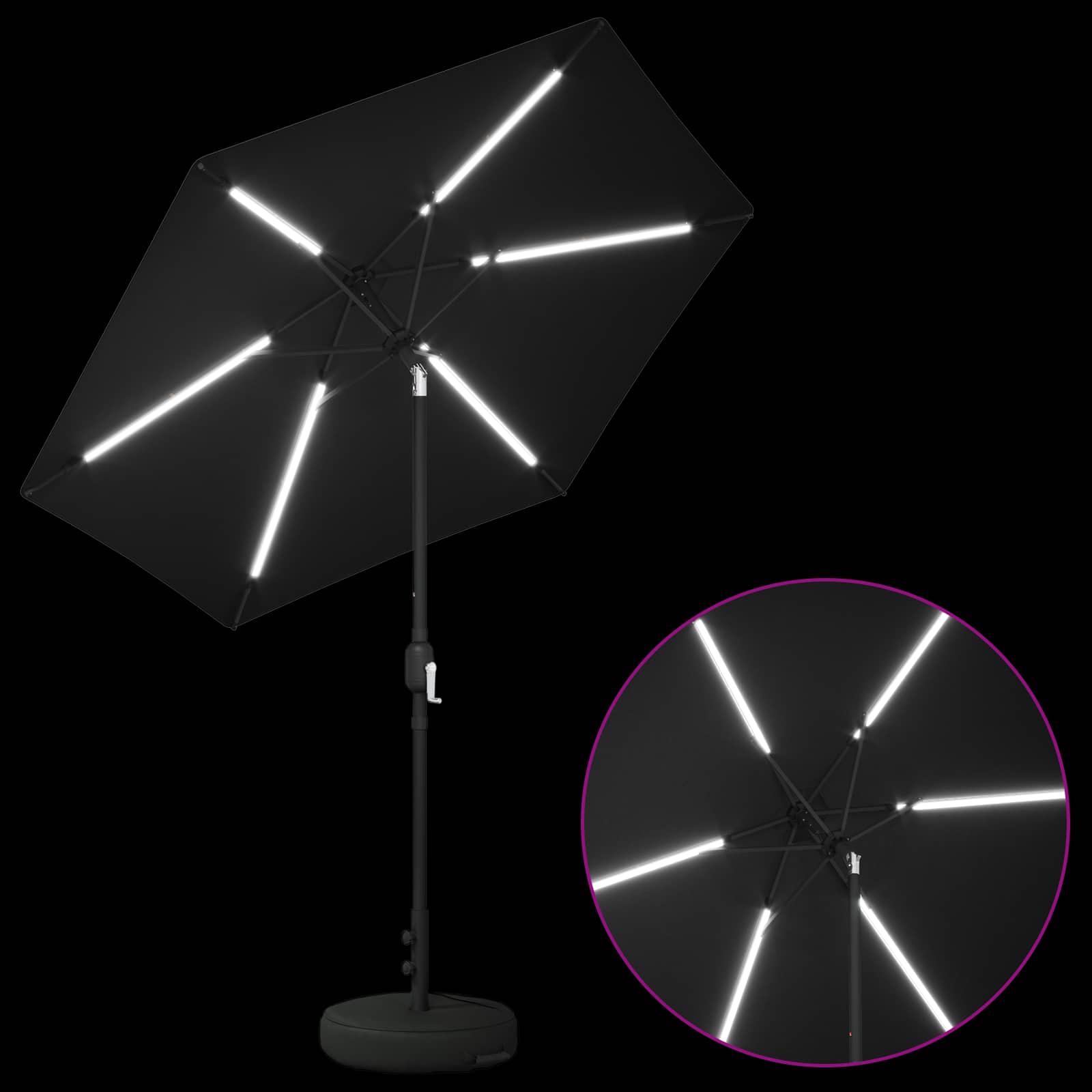 Parasol da giardino con luci LED e base 230 x 230 cm Poliestere