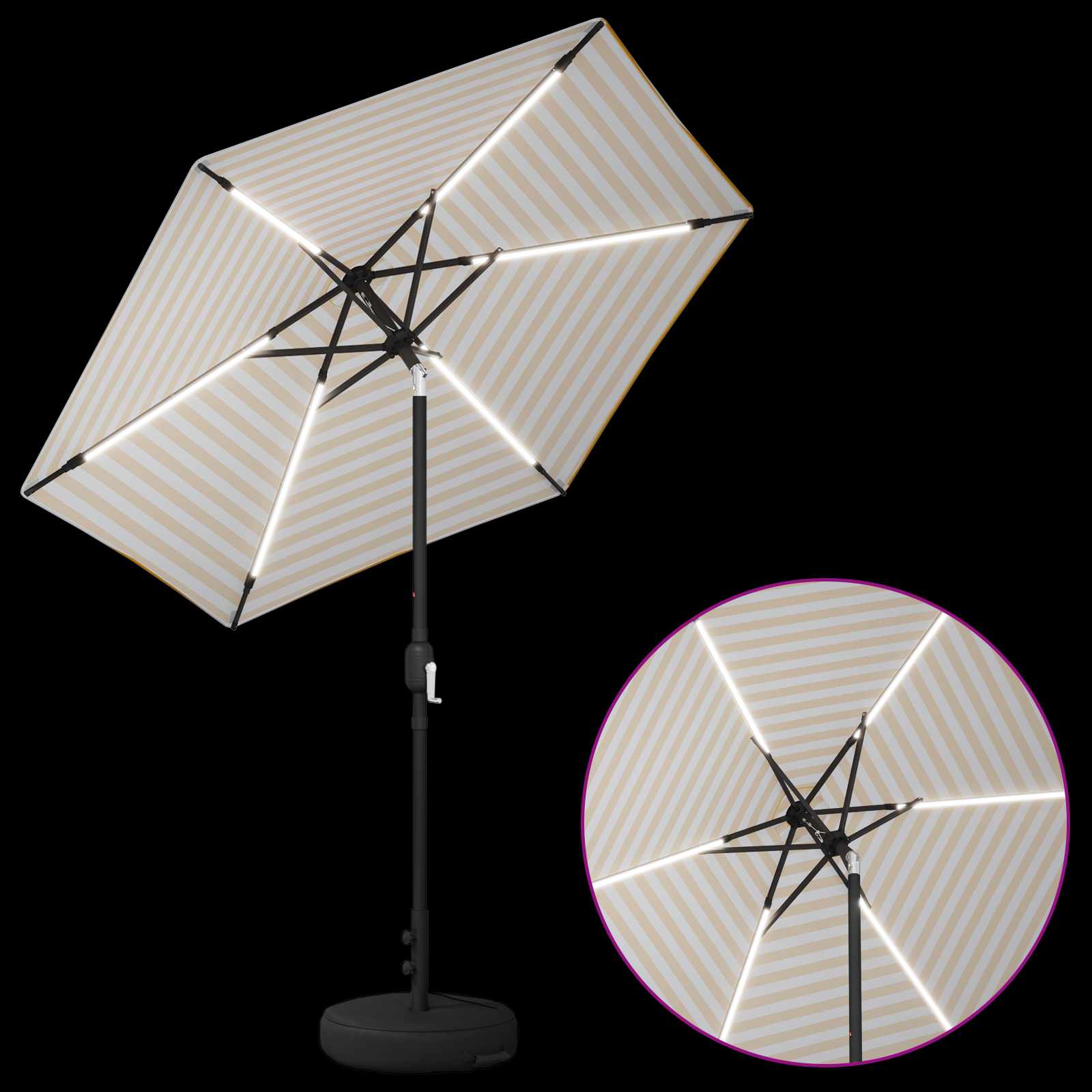 Parasol da giardino con luci LED e base 230 x 230 cm Poliestere