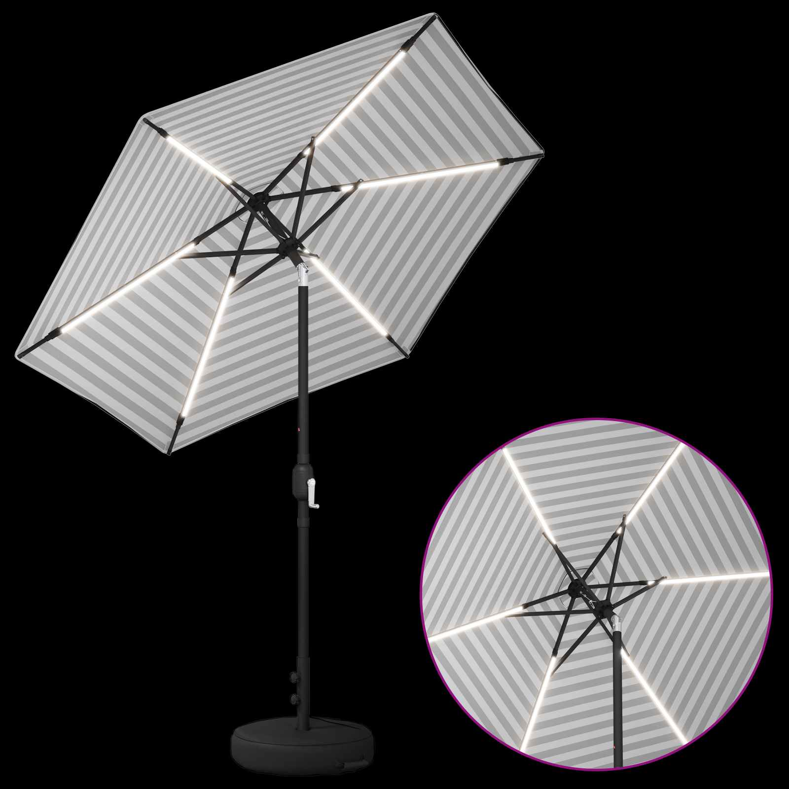 Parasol da giardino con luci LED e base 230 x 230 cm Poliestere