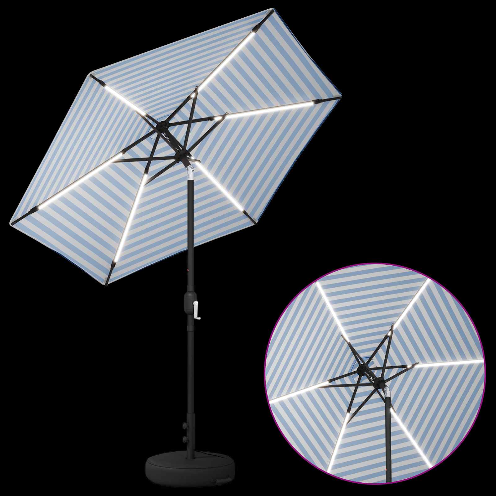 Parasol da giardino con luci LED e base 230 x 230 cm Poliestere