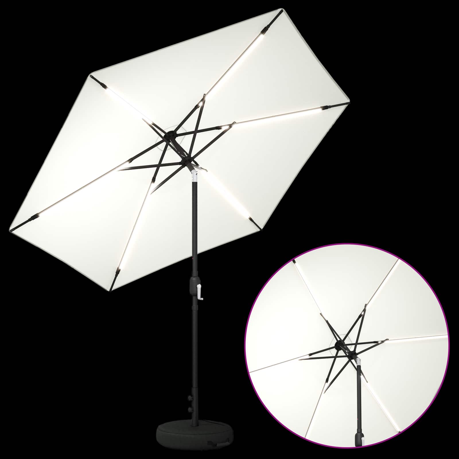 Parasol da giardino con luci LED e base 270 x 270 cm Poliestere