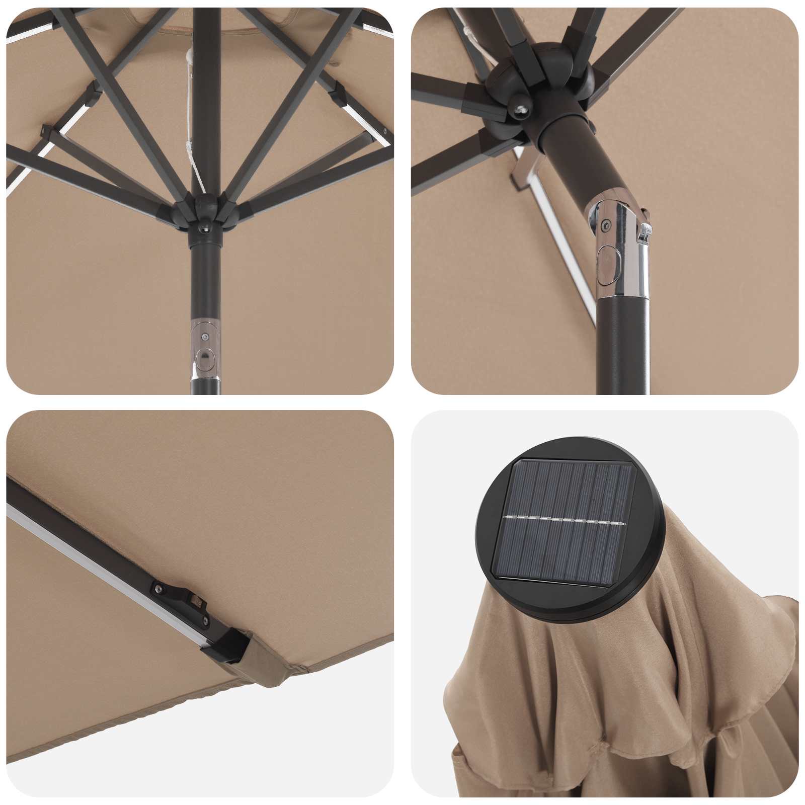 Parasol da giardino con luci LED e base 270 x 270 cm Poliestere