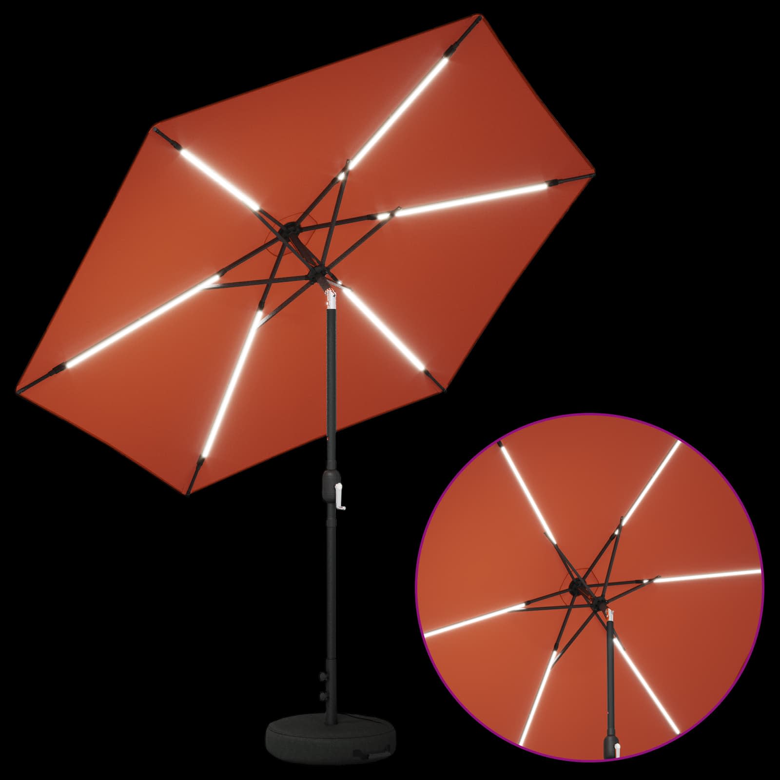 Parasol da giardino con luci LED e base 270 x 270 cm Poliestere