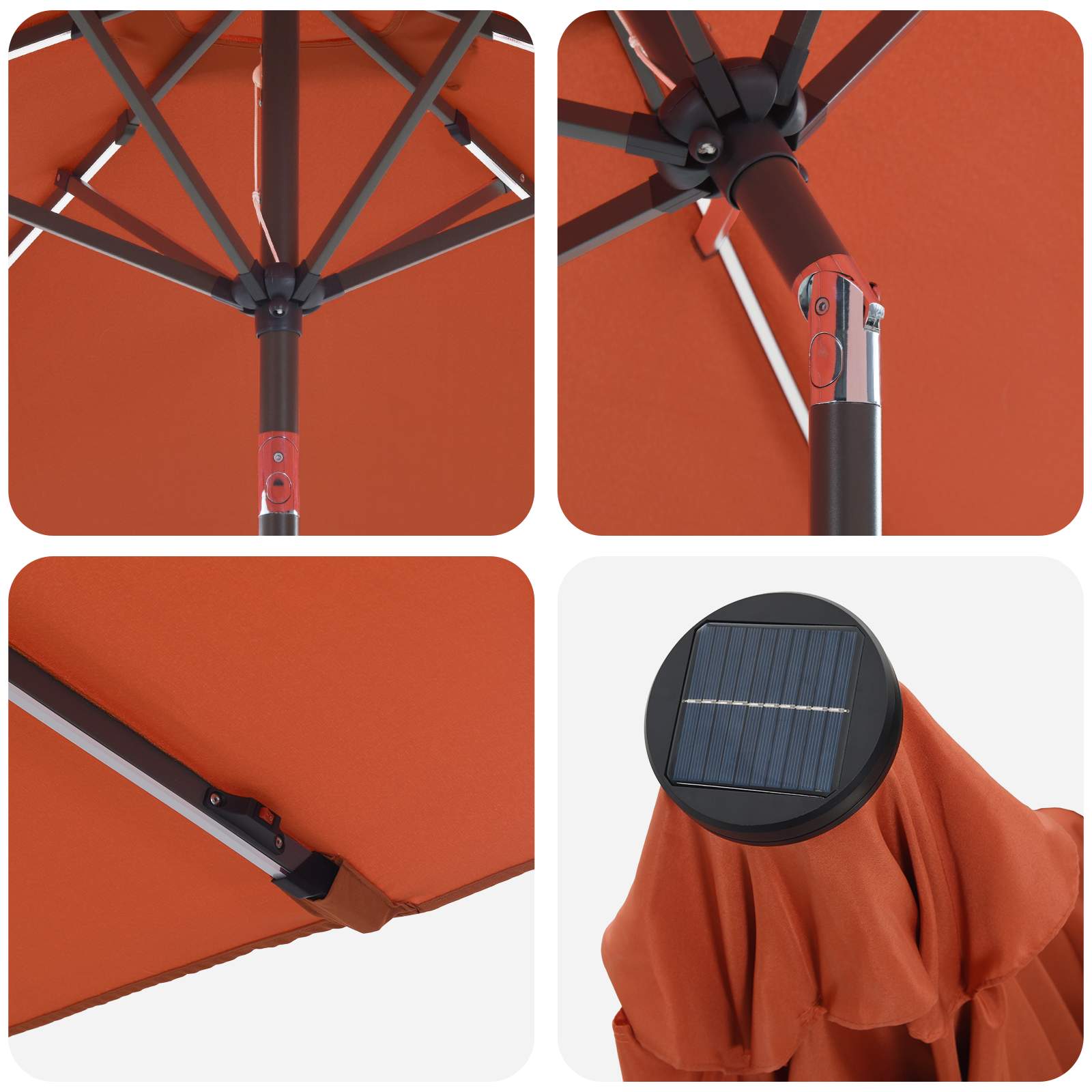 Parasol da giardino con luci LED e base 270 x 270 cm Poliestere