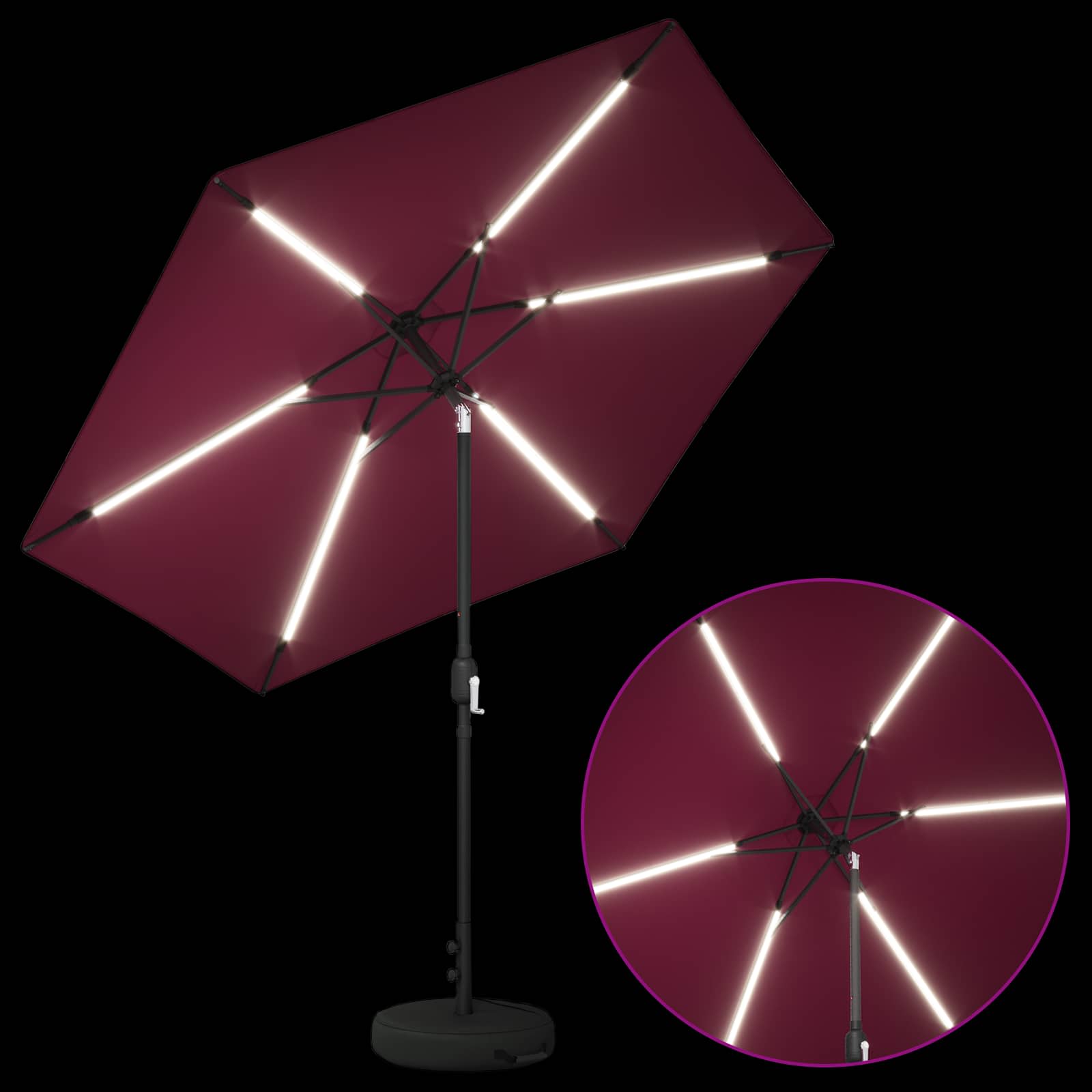 Parasol da giardino con luci LED e base 270 x 270 cm Poliestere