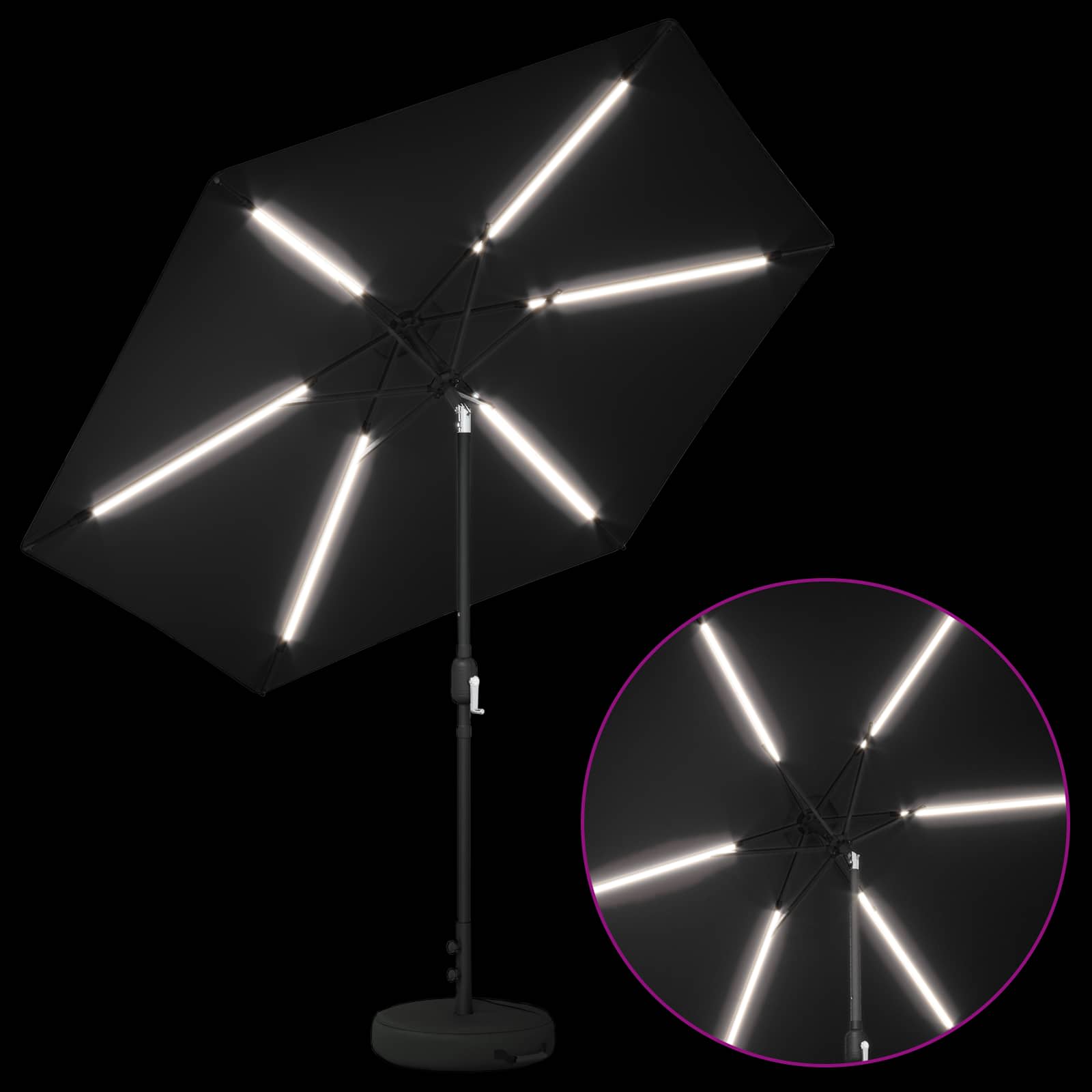 Parasol da giardino con luci LED e base 270 x 270 cm Poliestere