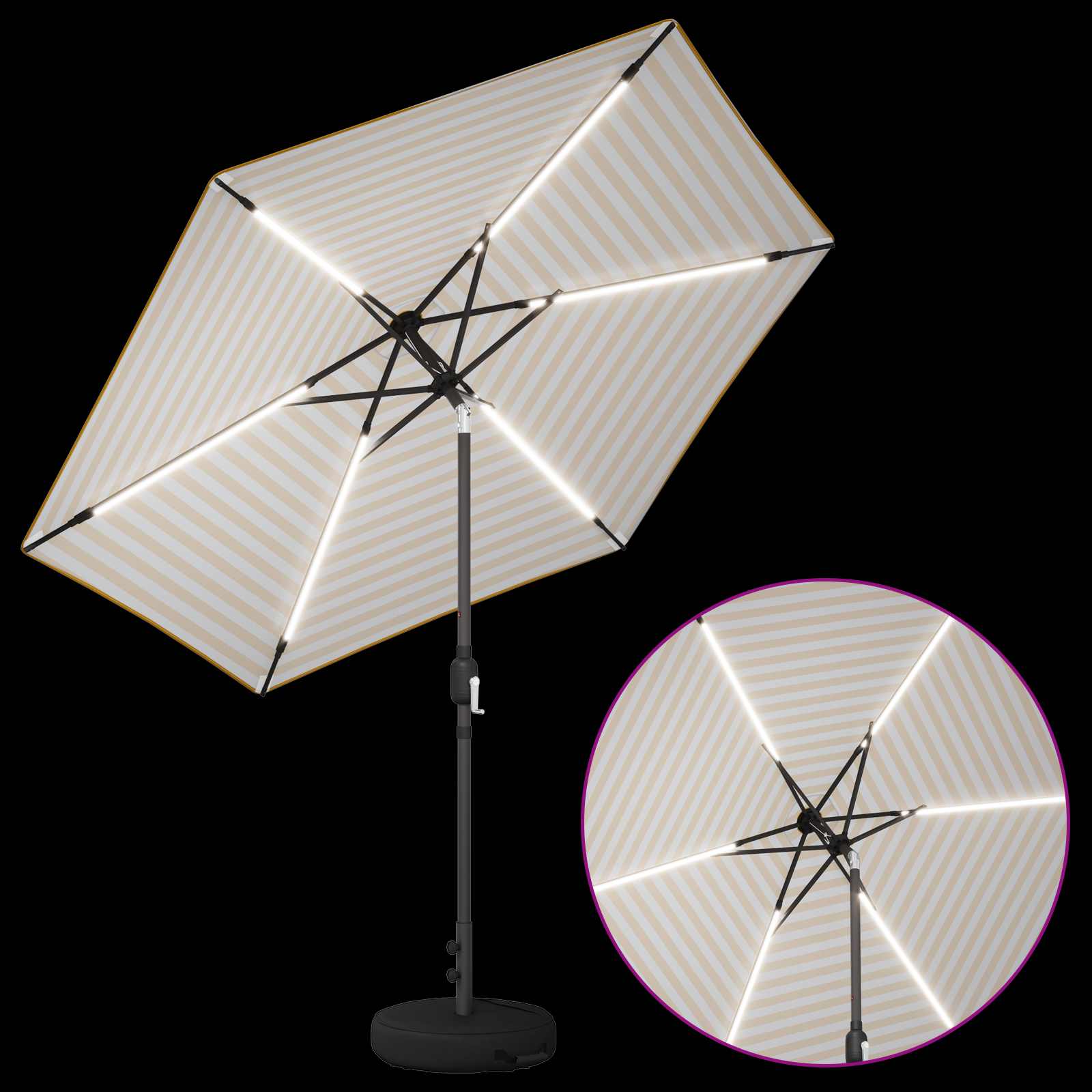 Parasol da giardino con luci LED e base 270 x 270 cm Poliestere