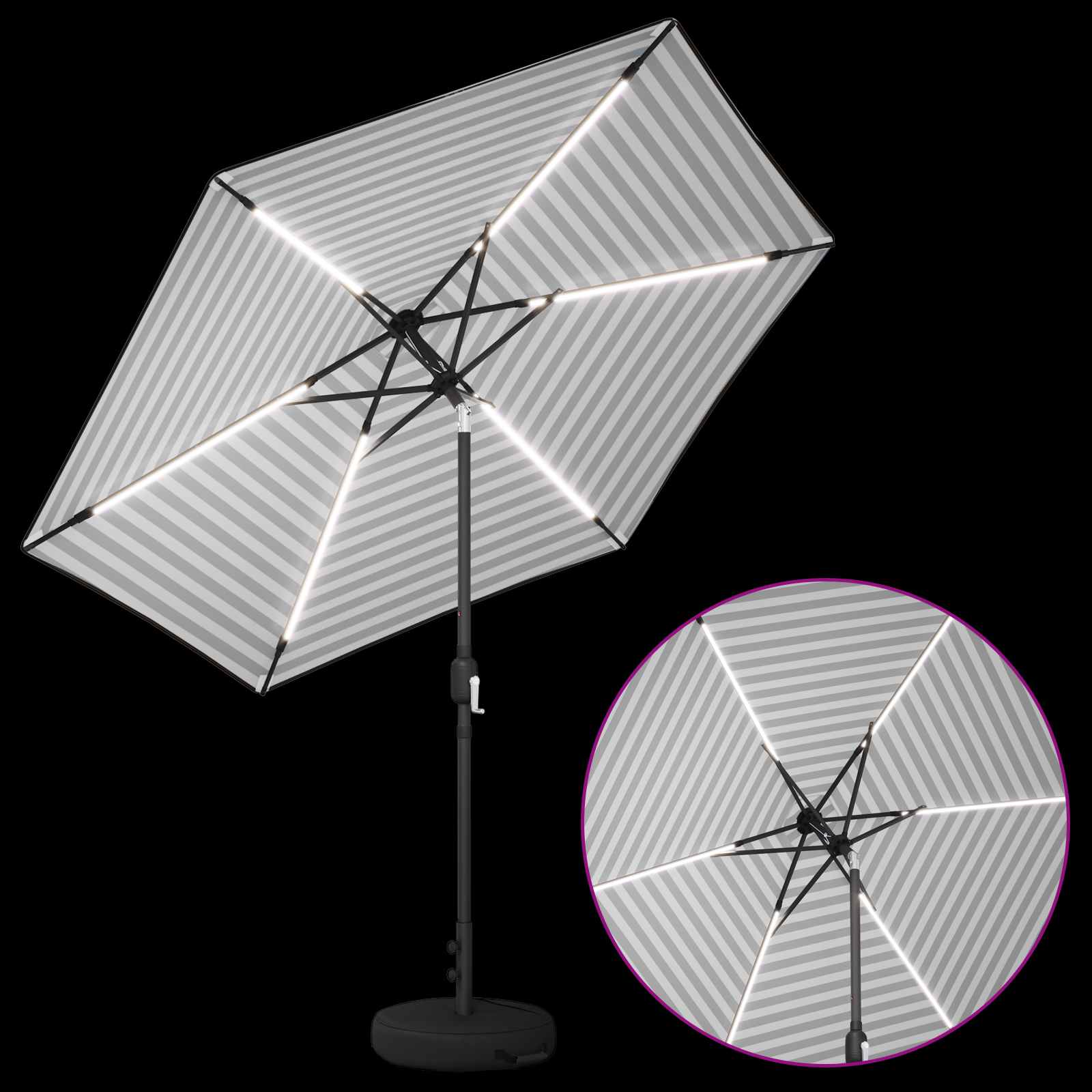Parasol da giardino con luci LED e base 270 x 270 cm Poliestere