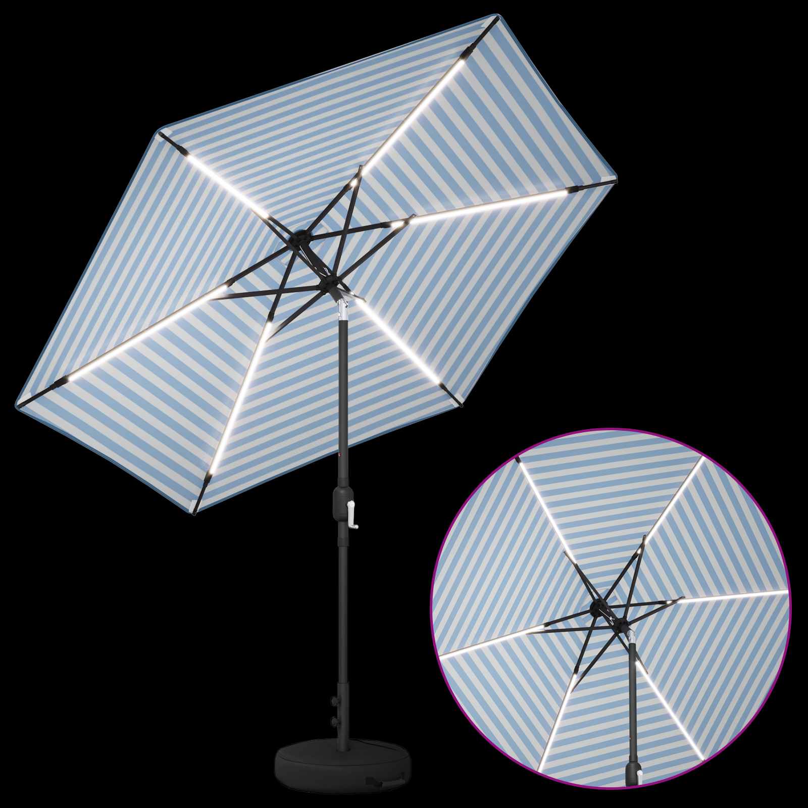 Parasol da giardino con luci LED e base 270 x 270 cm Poliestere