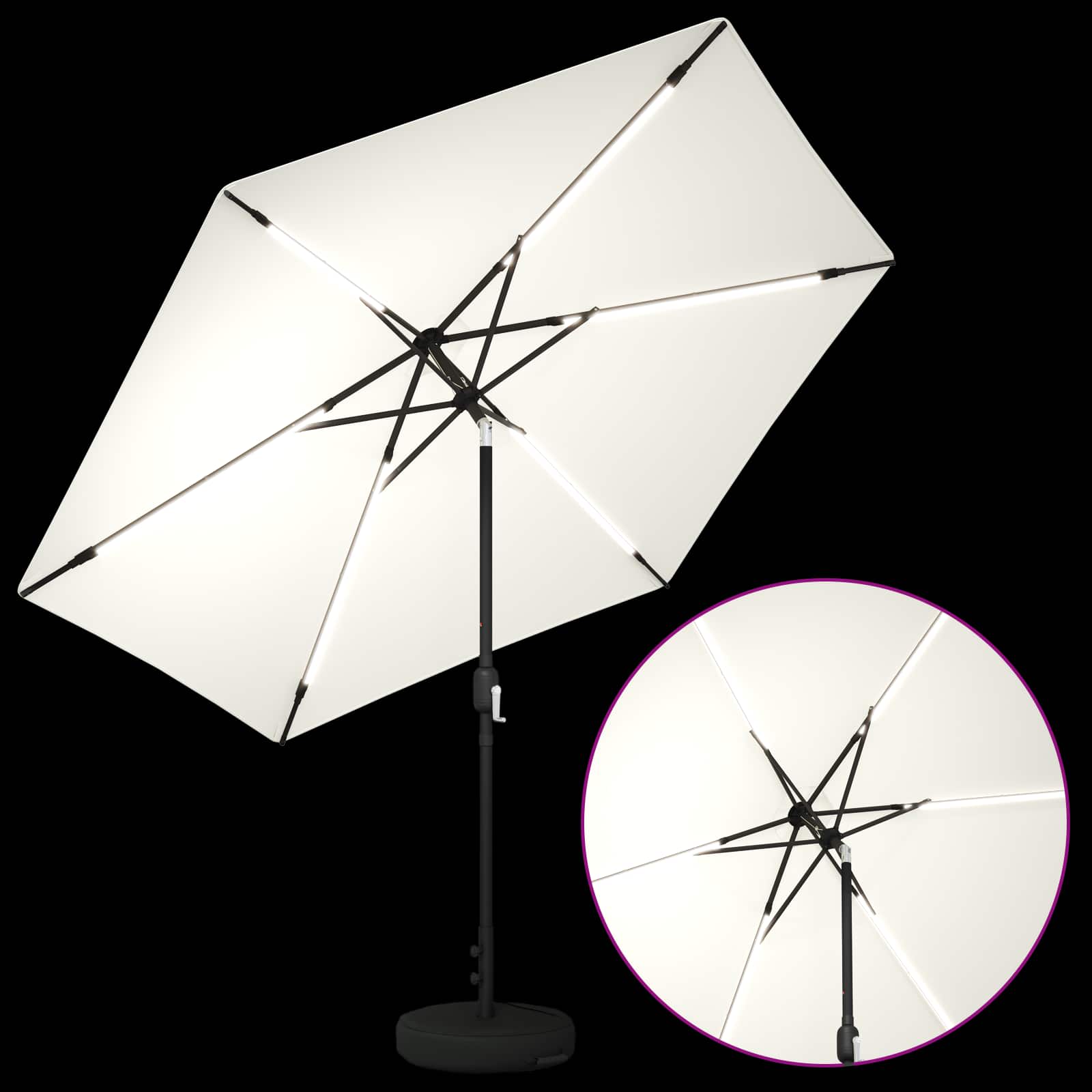 Parasol da giardino con luci LED e base 300 x 300 cm Poliestere