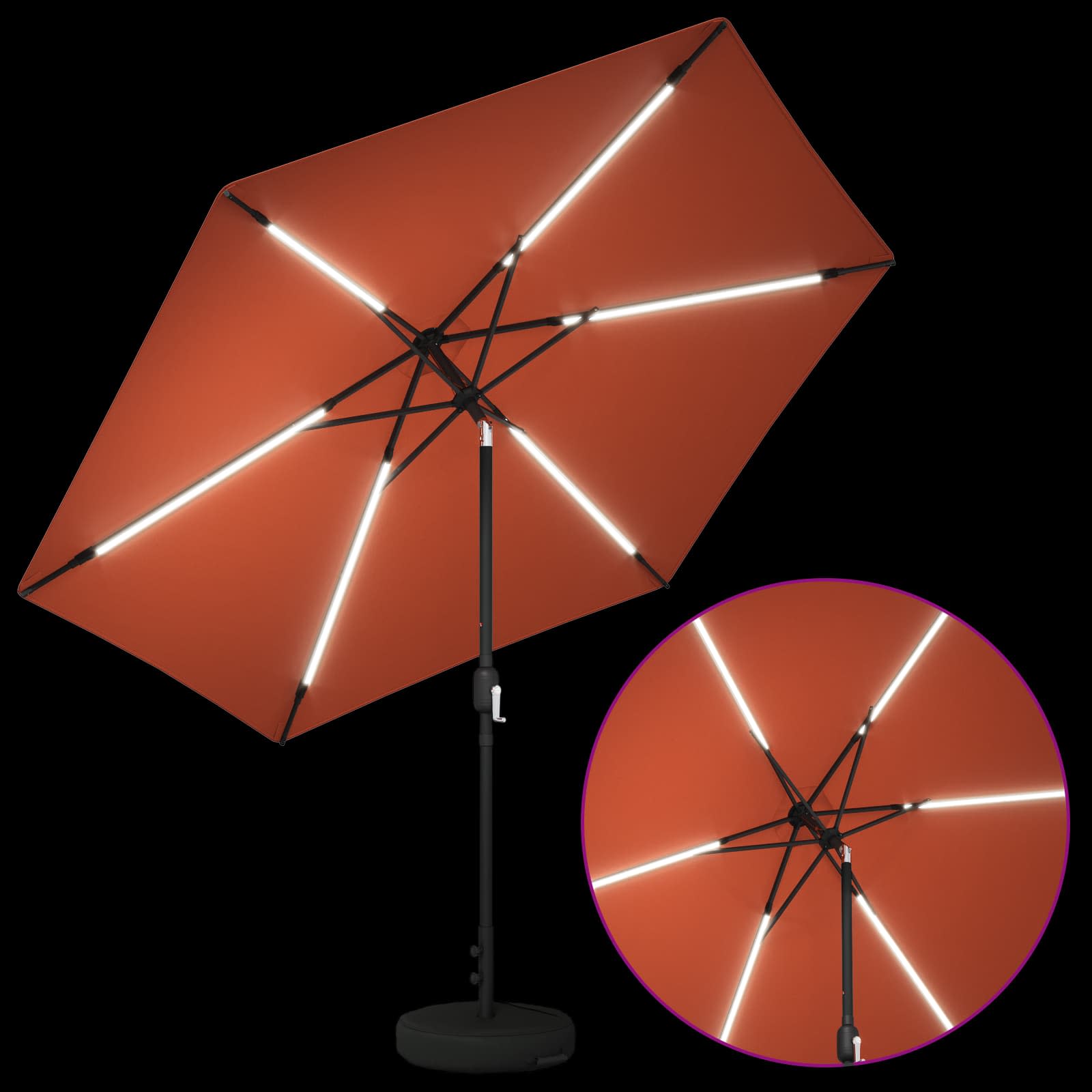 Parasol da giardino con luci LED e base 300 x 300 cm Poliestere