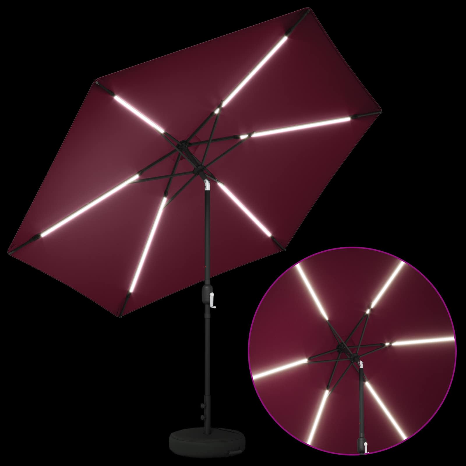 Parasol da giardino con luci LED e base 300 x 300 cm Poliestere