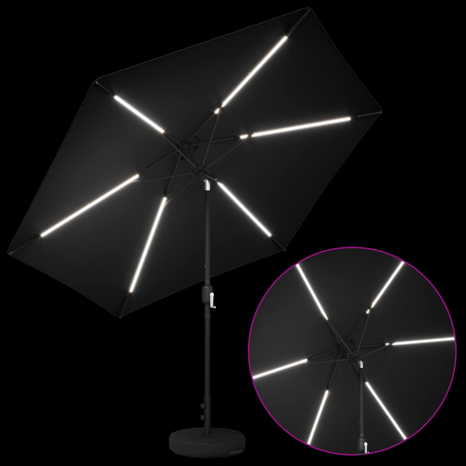 Parasol da giardino con luci LED e base 300 x 300 cm Poliestere