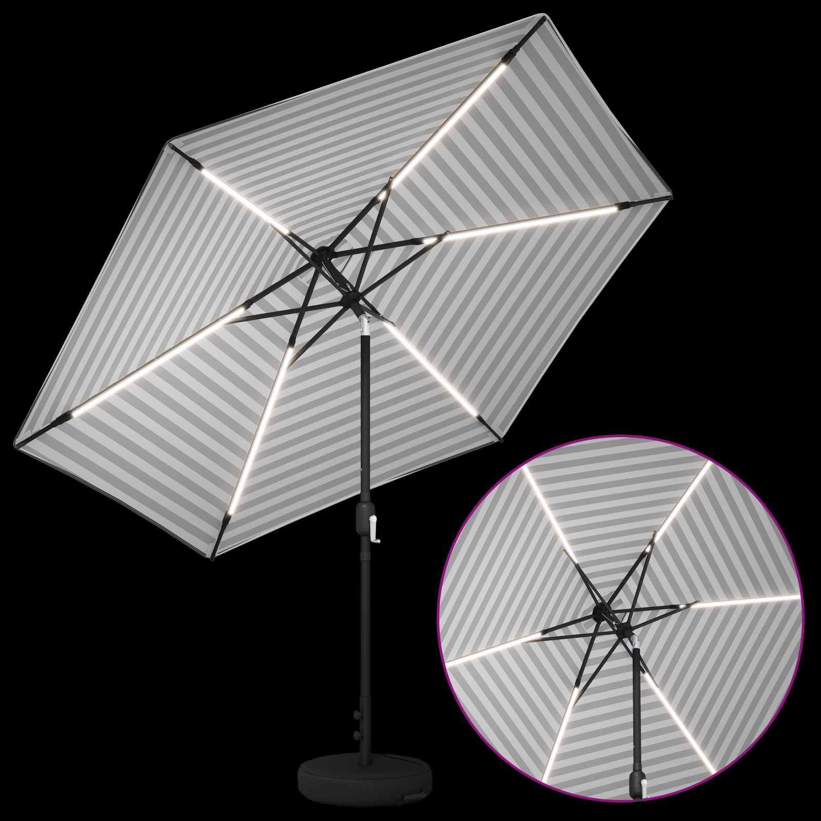 Parasol da giardino con luci LED e base 300 x 300 cm Poliestere