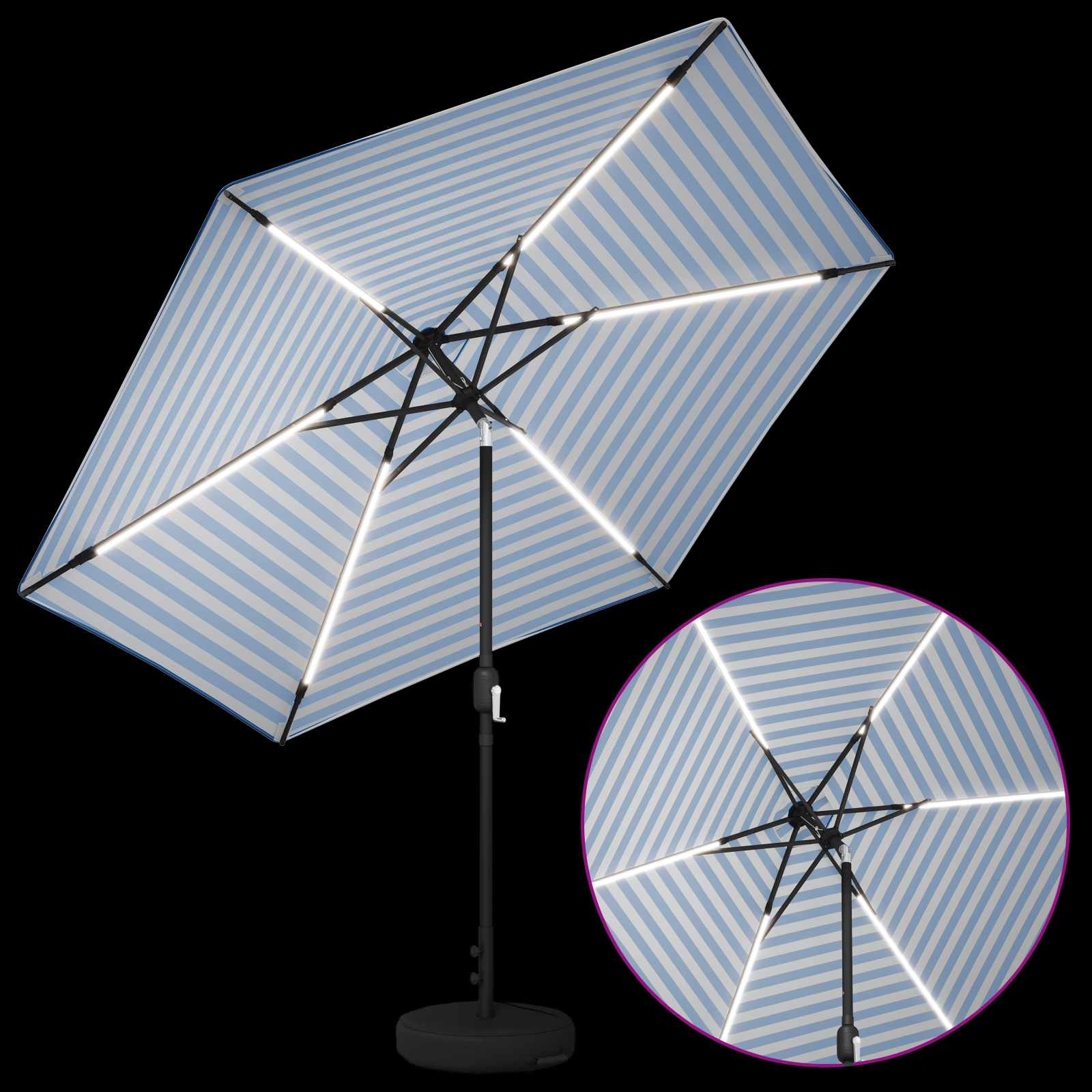 Parasol da giardino con luci LED e base 300 x 300 cm Poliestere
