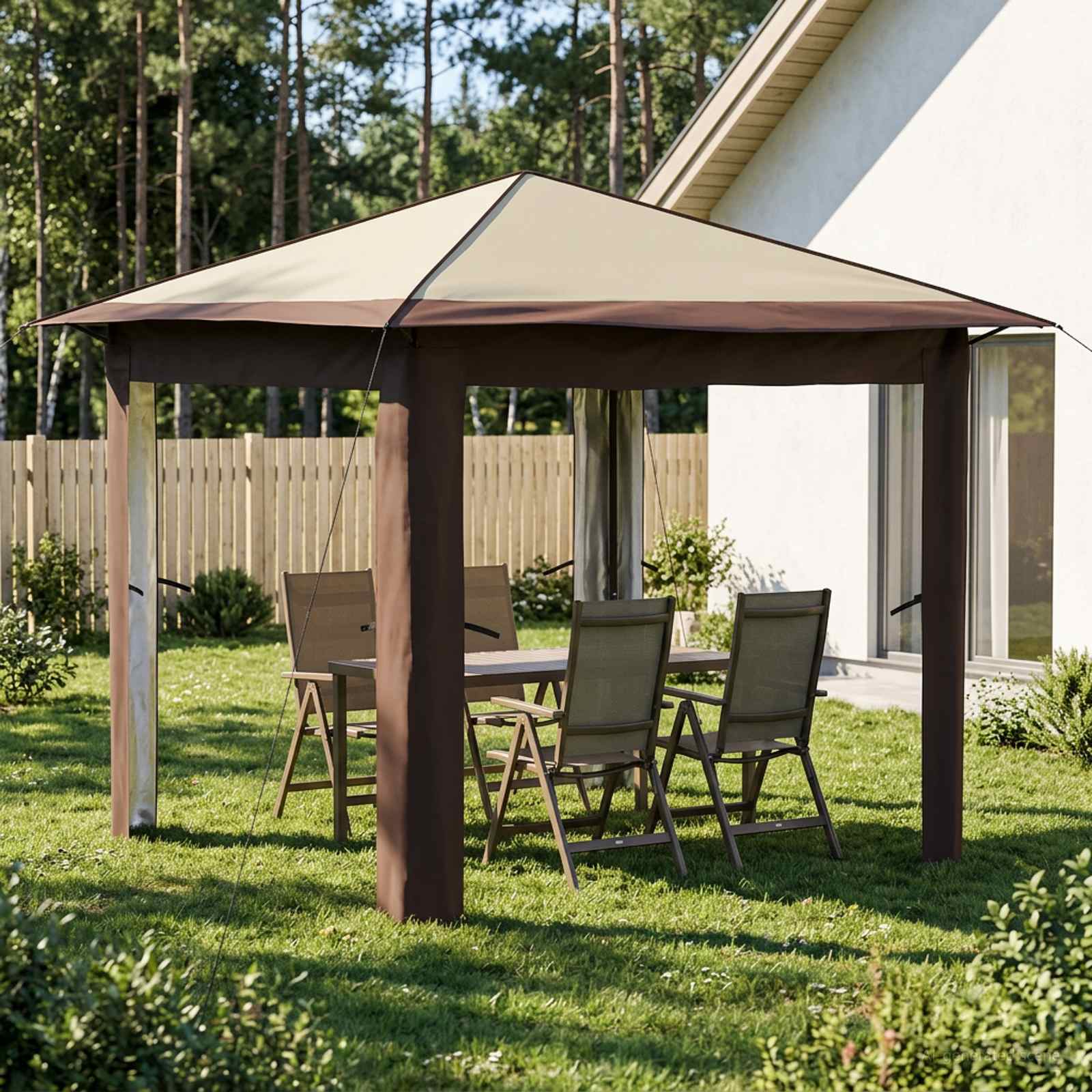 Gazebo senza Parete 2,6 x 2,6 m Crema e Marrone