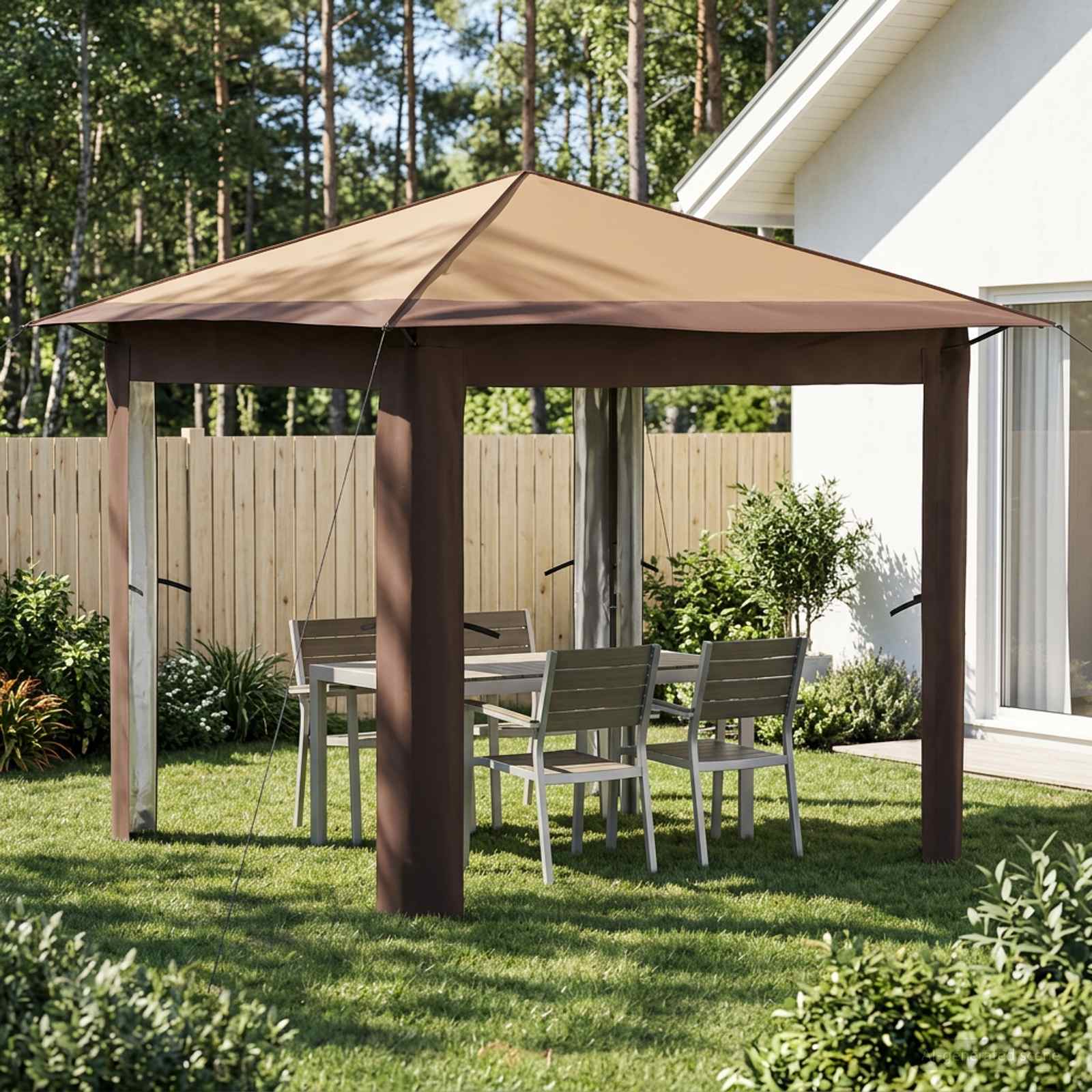 Gazebo senza Parete 2,6 x 2,6 m Beige e Marrone
