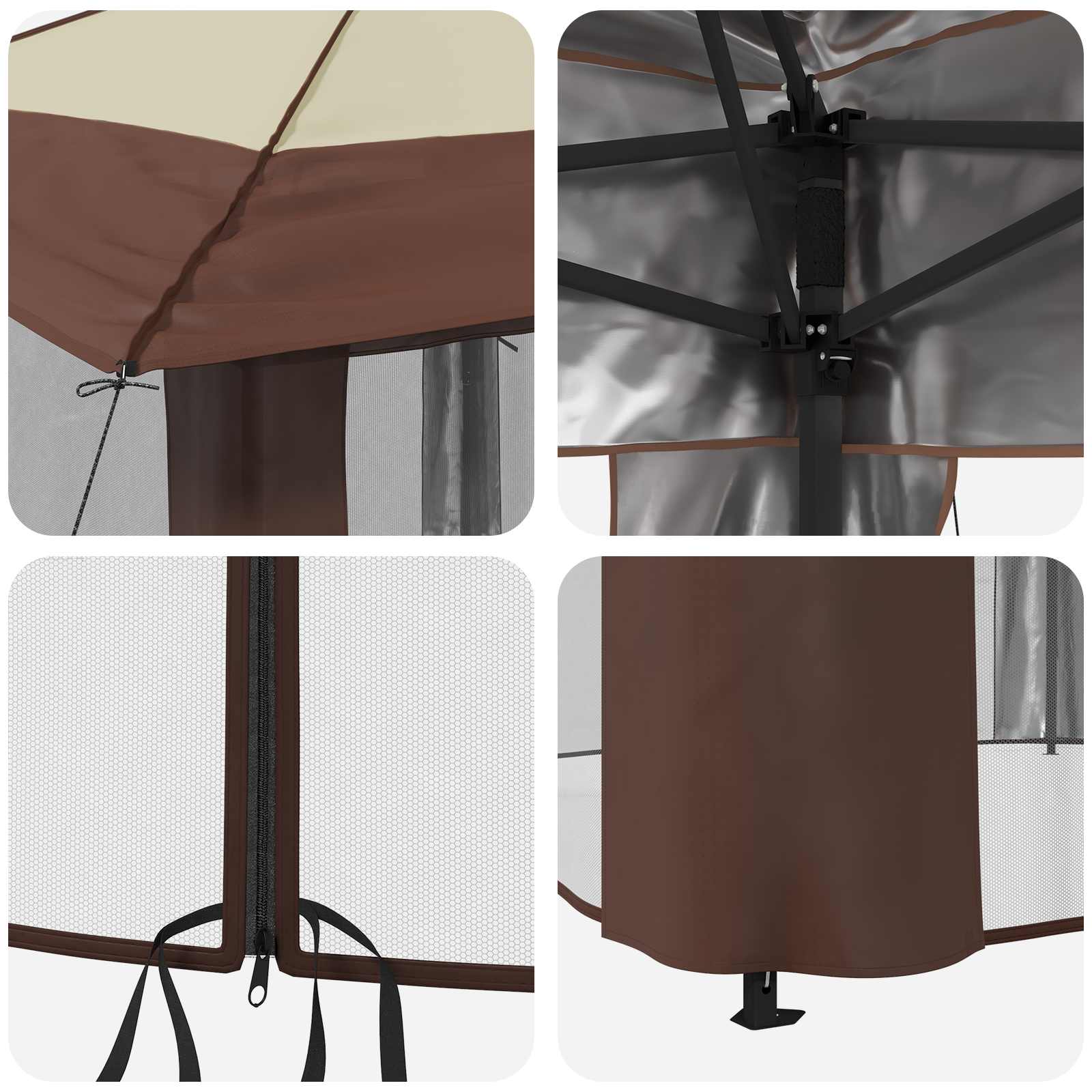 Gazebo con 4 Pareti 2,6 x 2,6 m Crema e Marrone