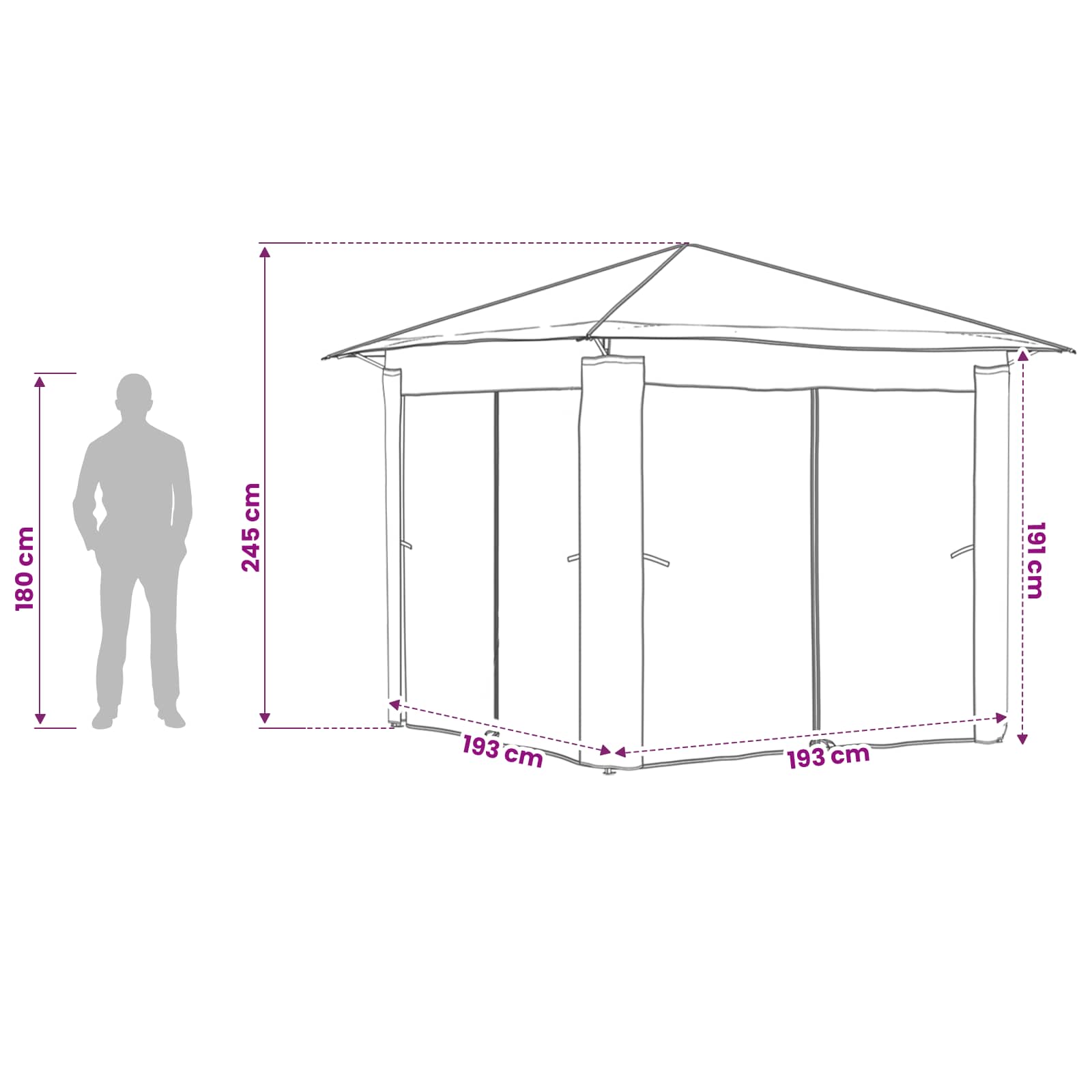Gazebo con 4 Pareti 2,6 x 2,6 m Grigio chiaro e Antracite